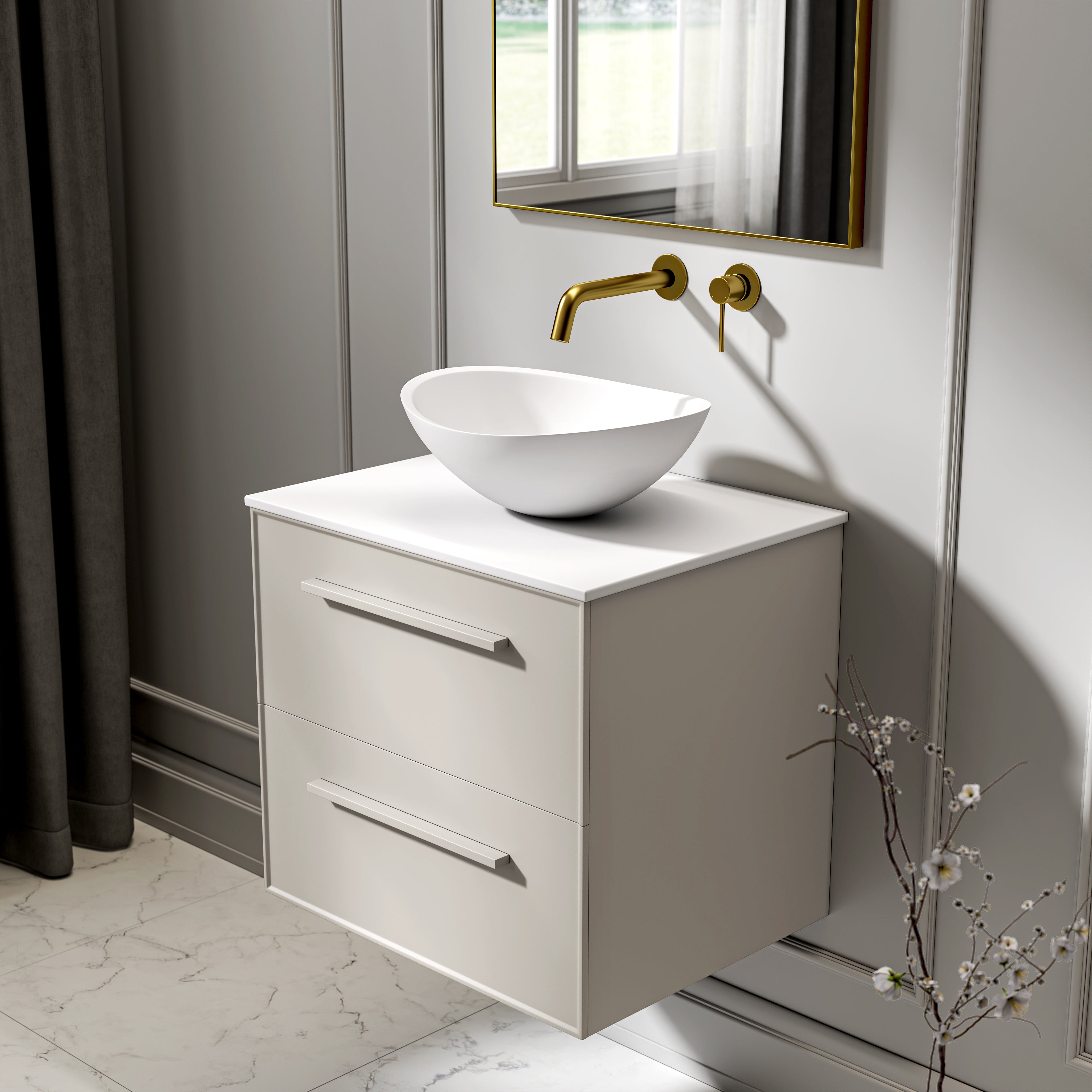 Farringdon Vanity Unit with Stone Countertop (Matte Cappuccino 600mm)