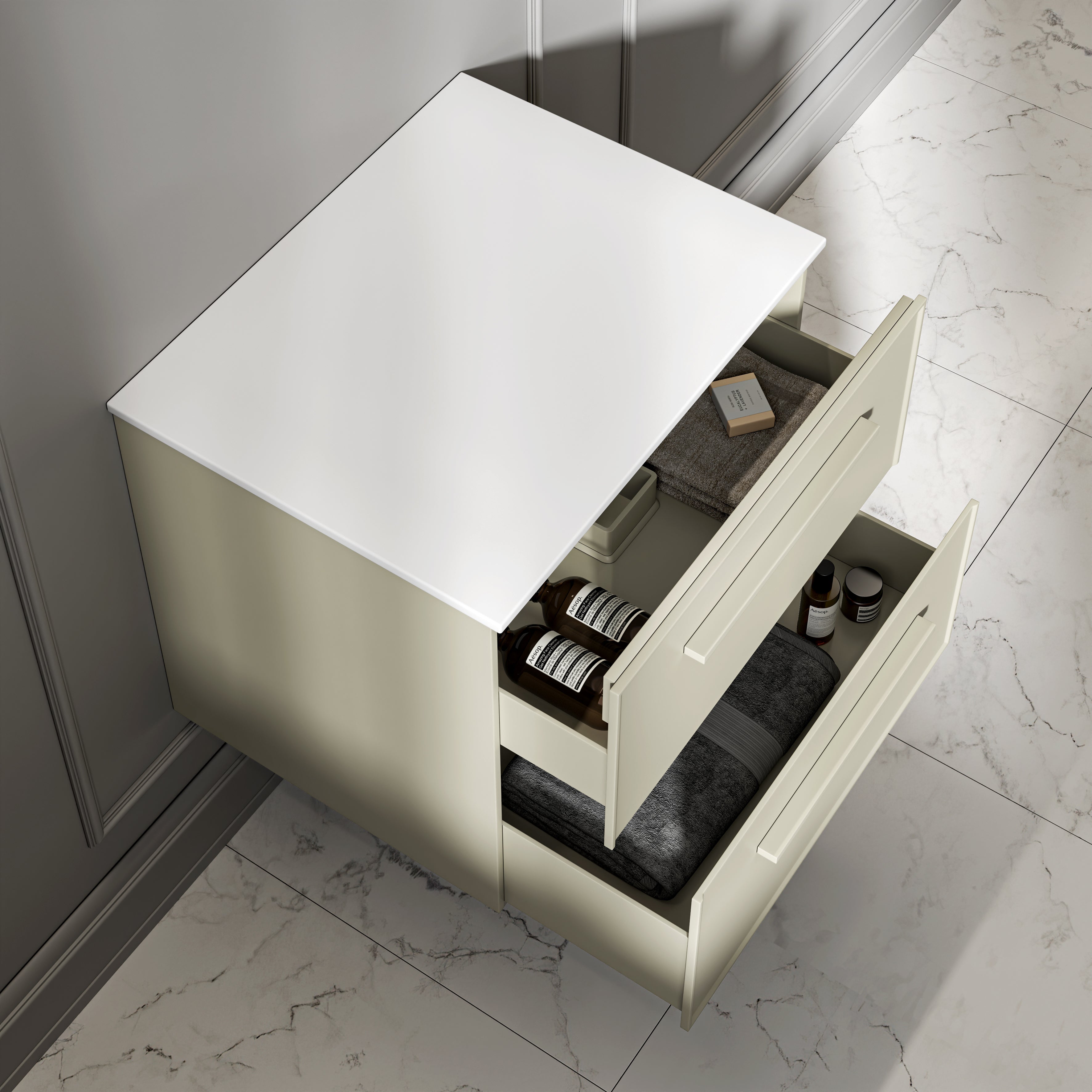 Farringdon Vanity Unit with Stone Countertop (Matte Olive 600mm)