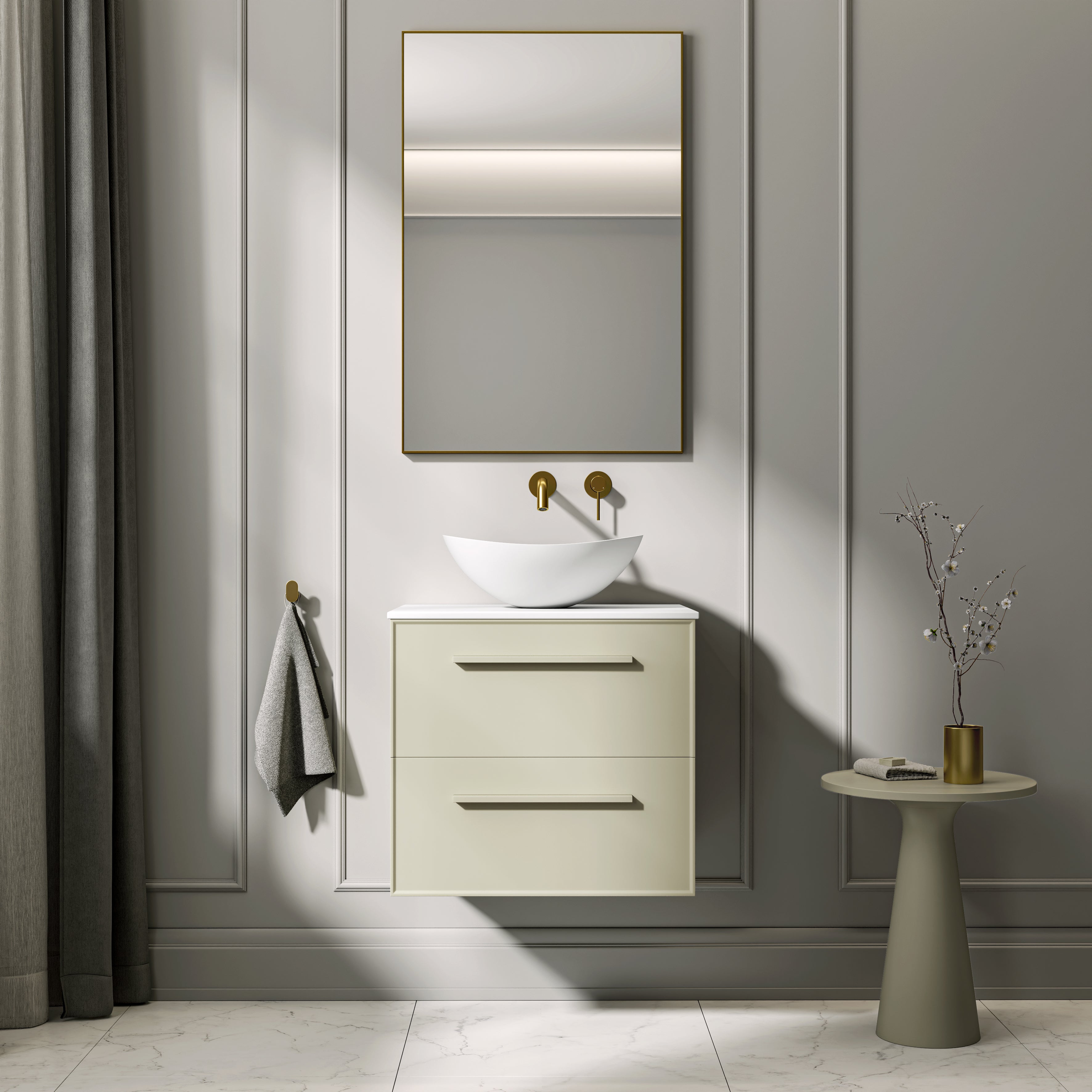 Farringdon Vanity Unit with Stone Countertop (Matte Olive 600mm)
