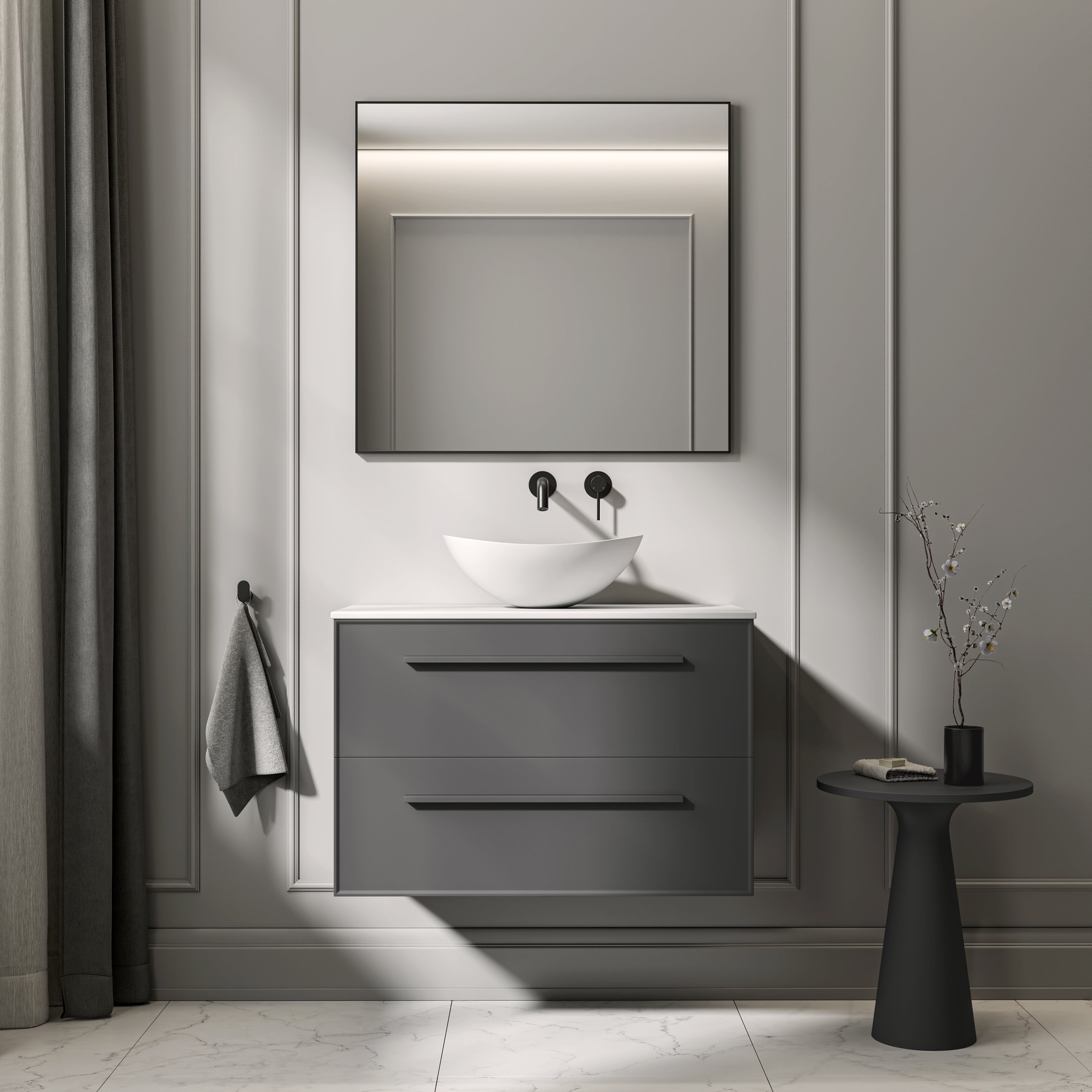 Farringdon Vanity Unit with Stone Countertop (Matte Anthracite 800mm)