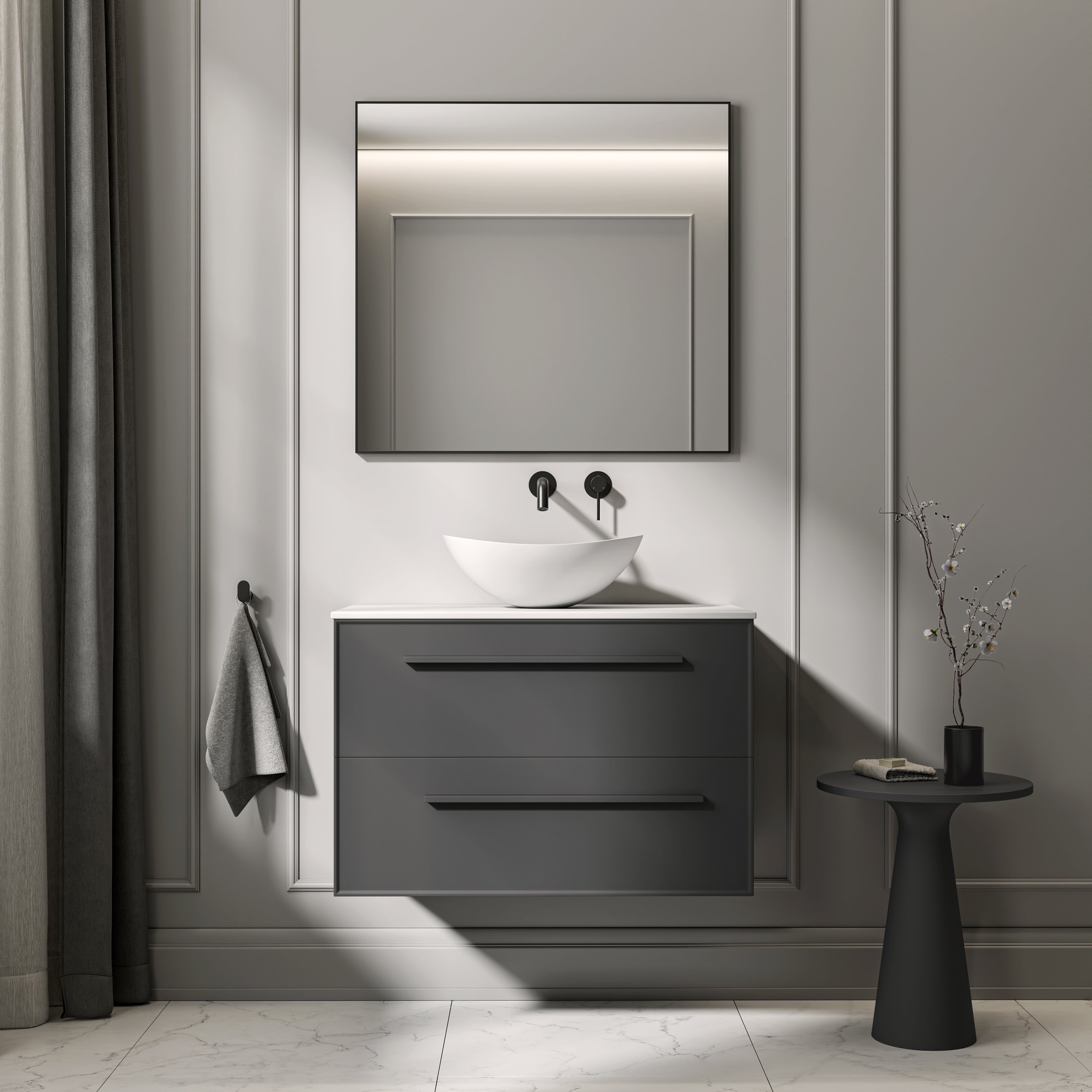 Farringdon Vanity Unit with Stone Countertop (Matte Anthracite 800mm)