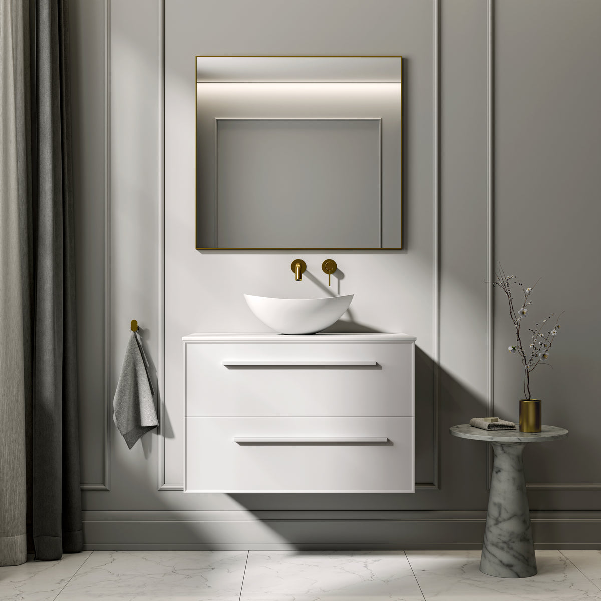 Farringdon Vanity Unit with Stone Countertop (Matte White 800mm)