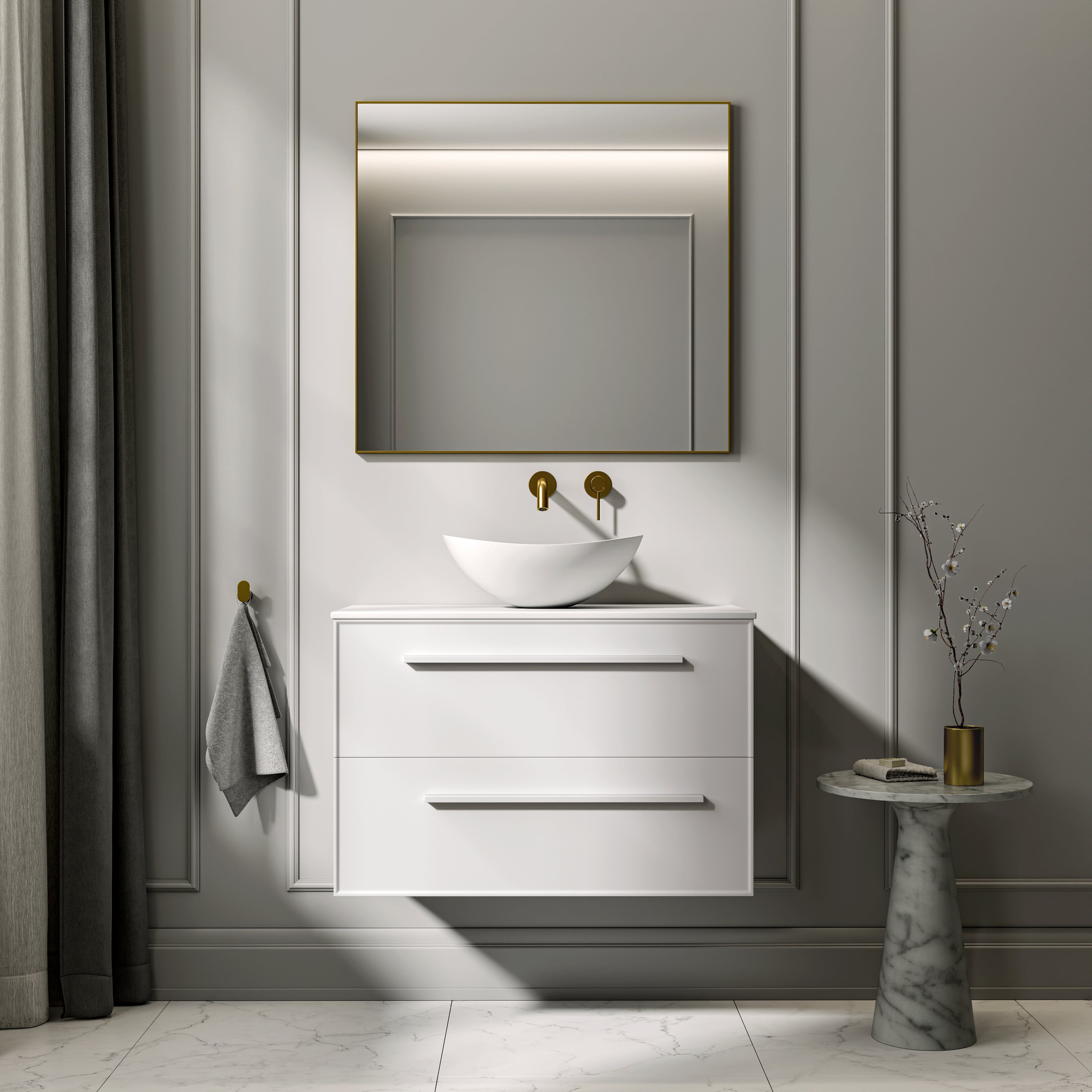 Farringdon Vanity Unit with Stone Countertop (Matte White 800mm)