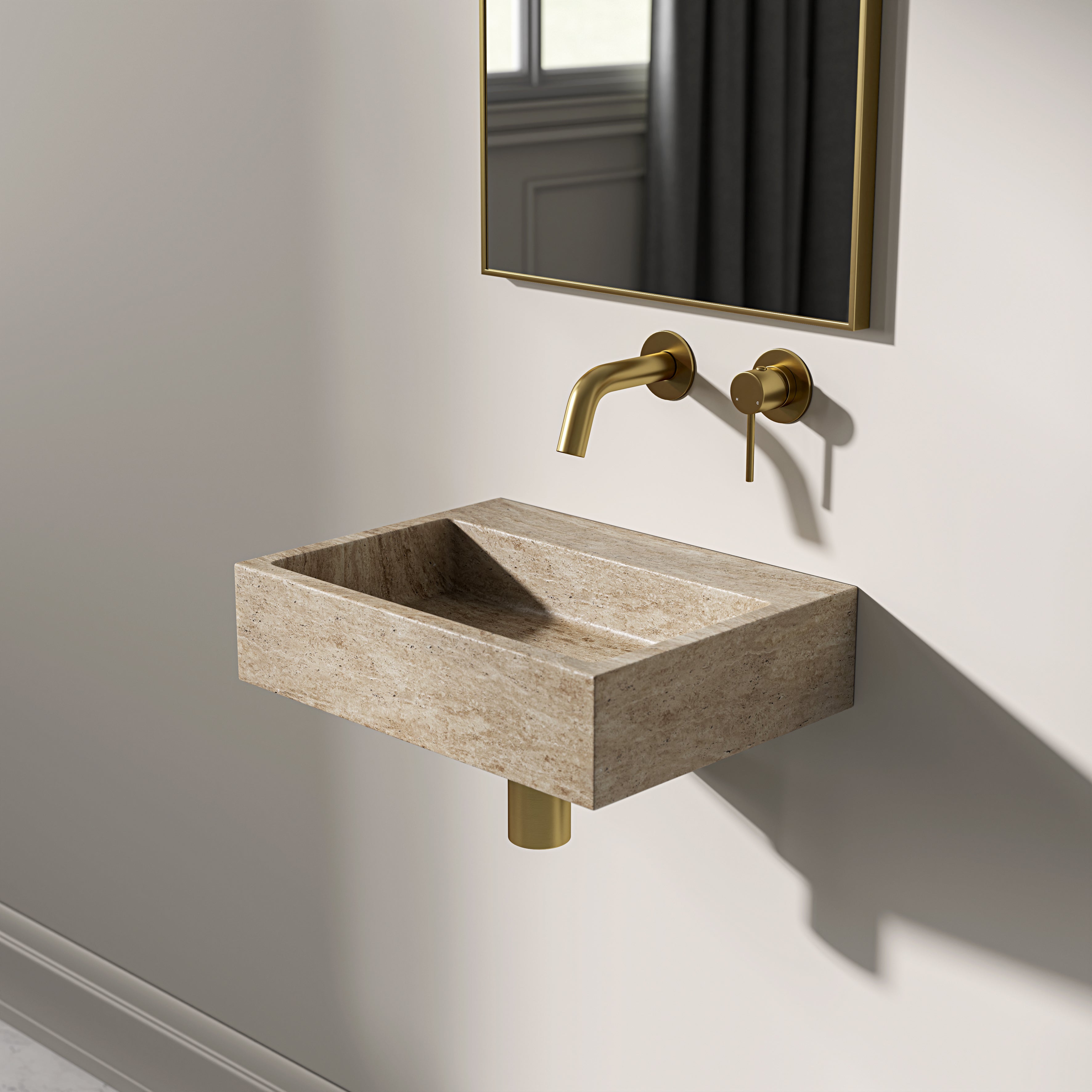 Figo Travertine Marble Wall Hung Basin 400mm