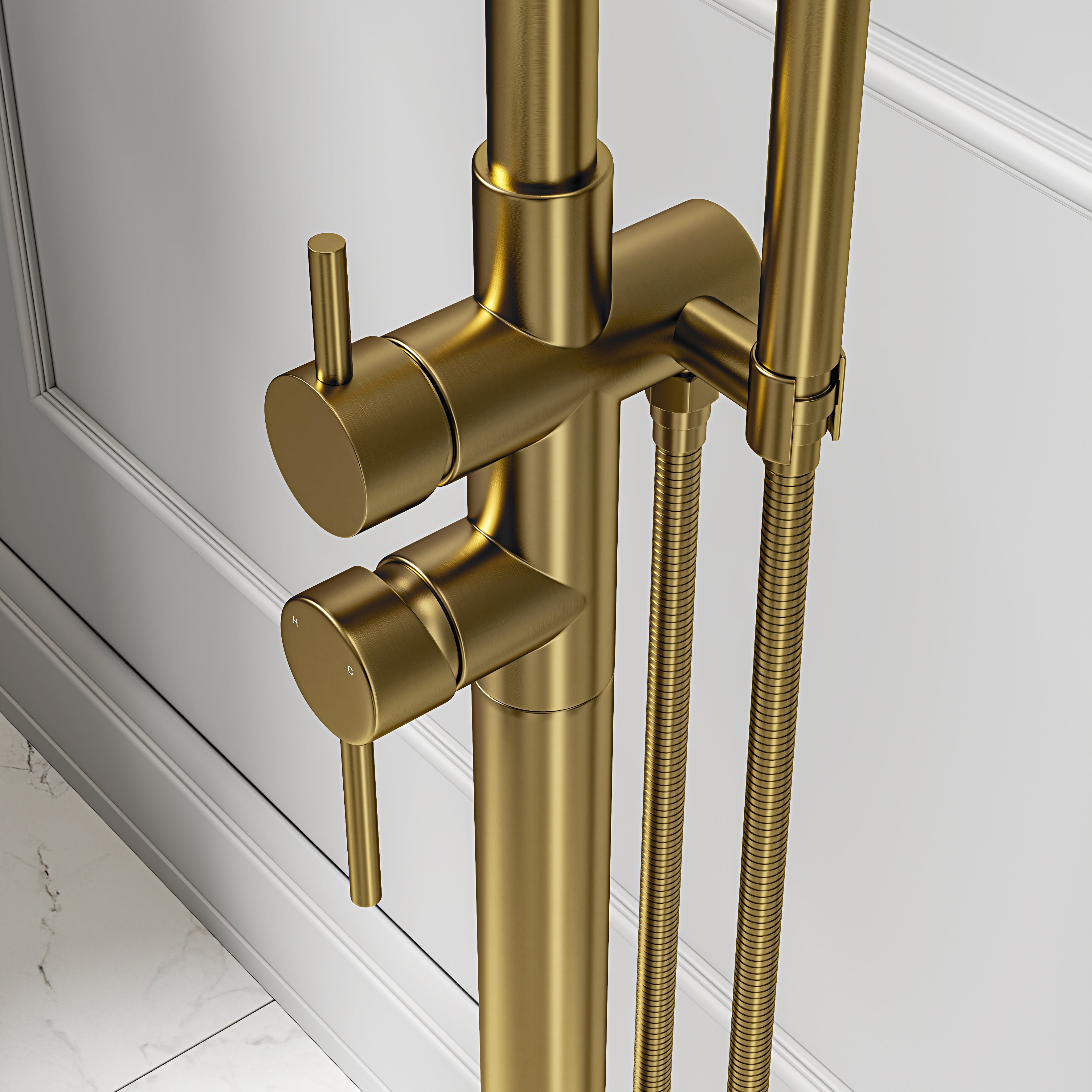 Nuvo Brushed Gold Floorstanding Bath Shower Mixer Tap