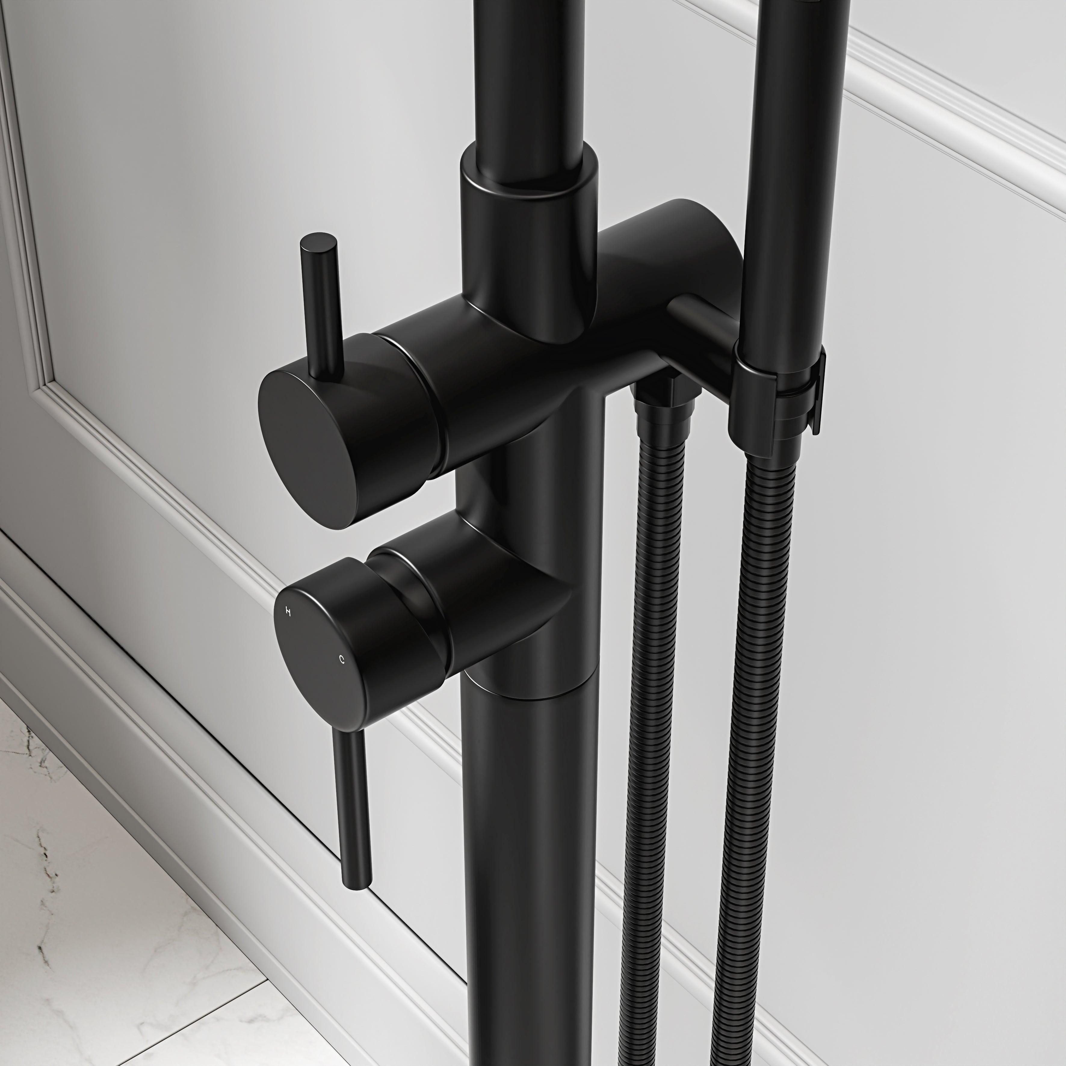 Nuvo Matte Black Floorstanding Bath Shower Mixer Tap
