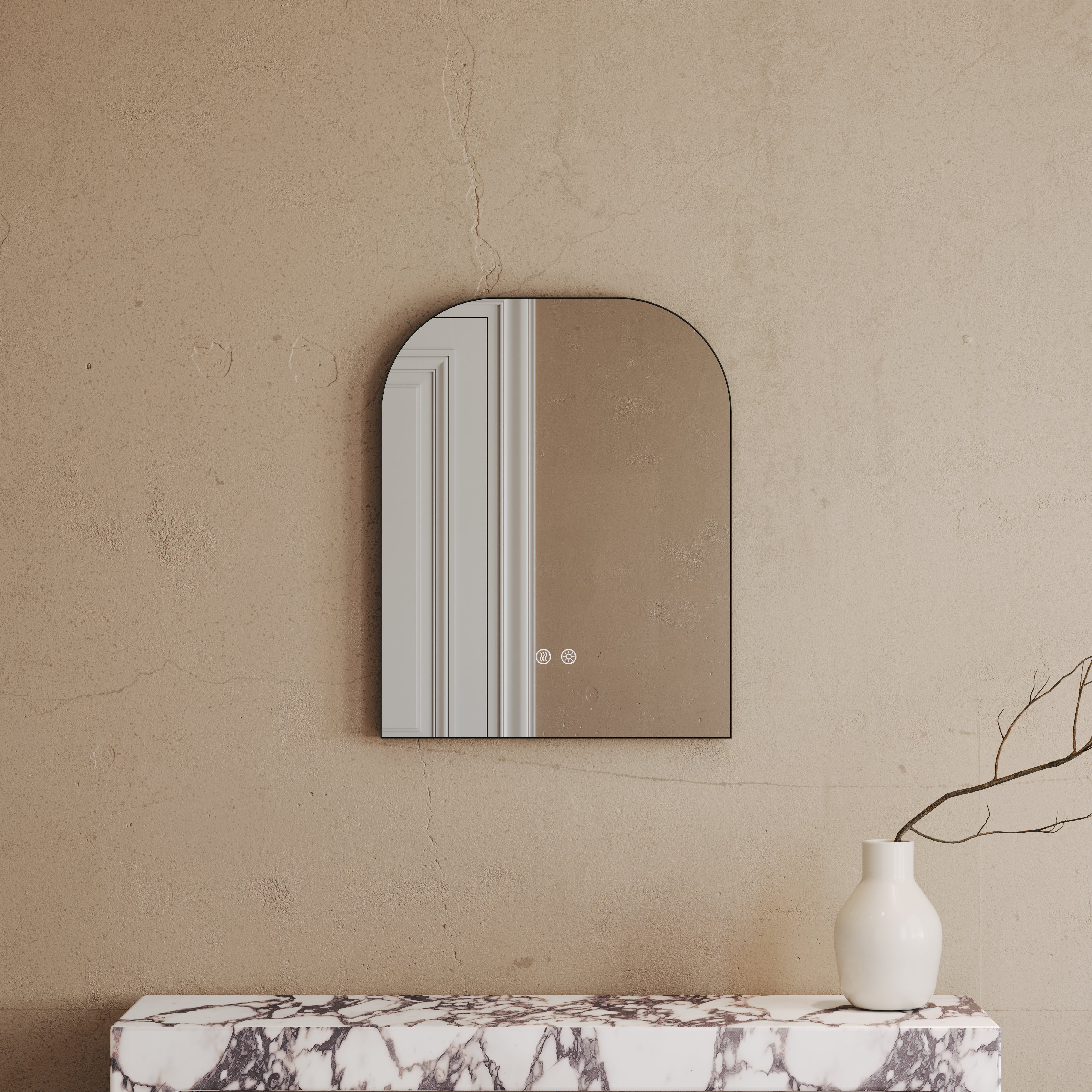 Holborn Arch Matte Black Mirror With Natural White LED and Demister 600mm