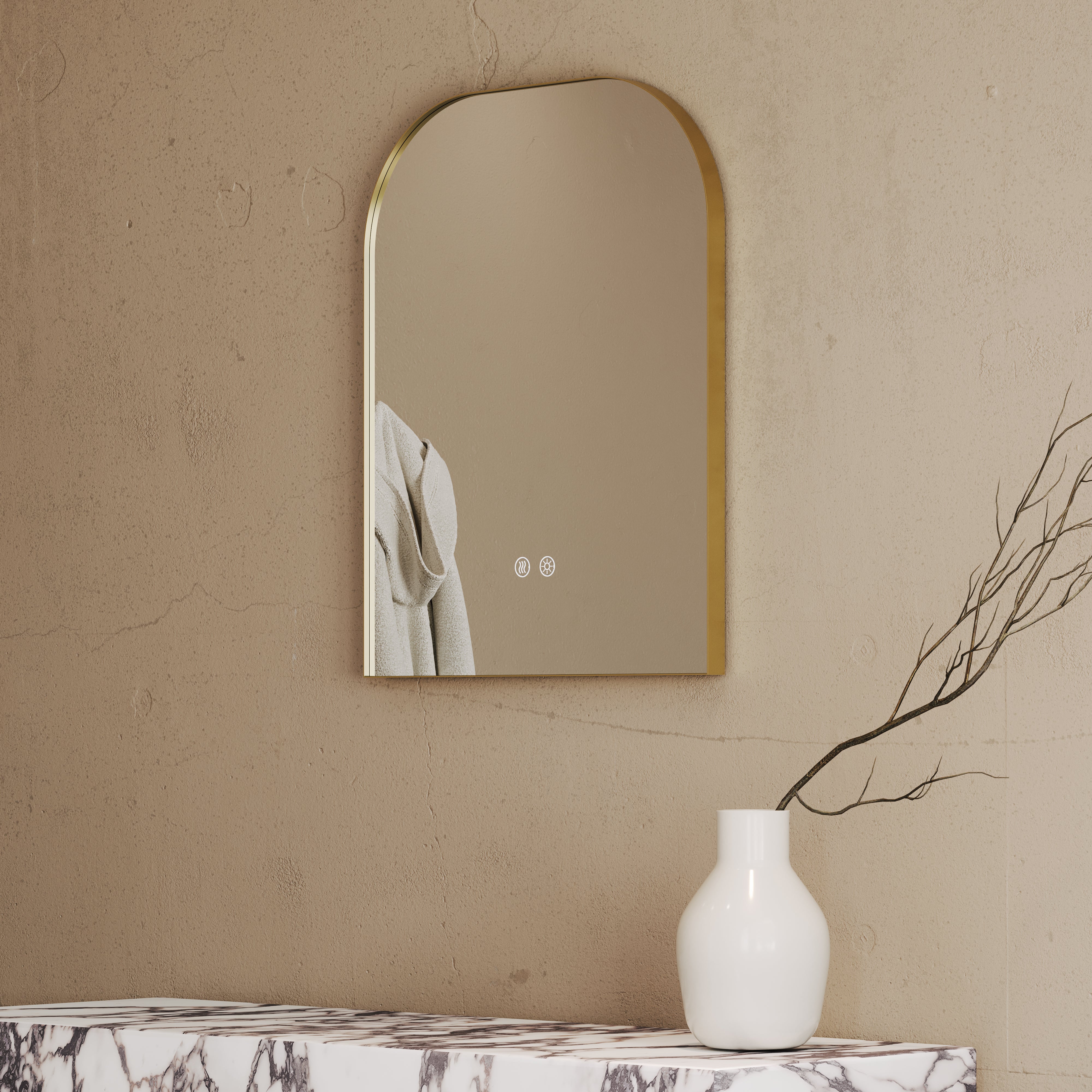 Holborn Arch Brushed Gold Mirror With Natural White LED and Demister 600mm
