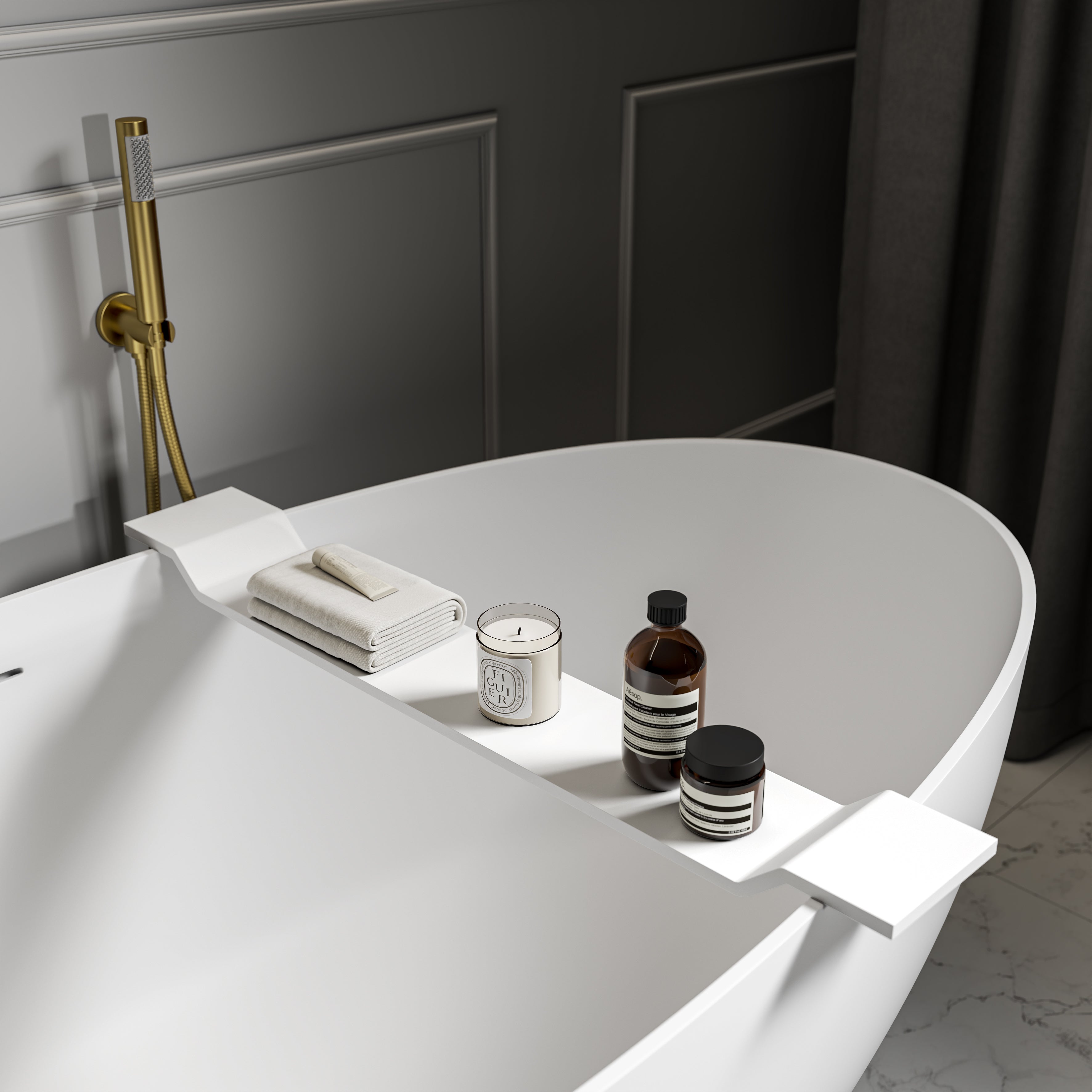 Stone Bath Caddy White