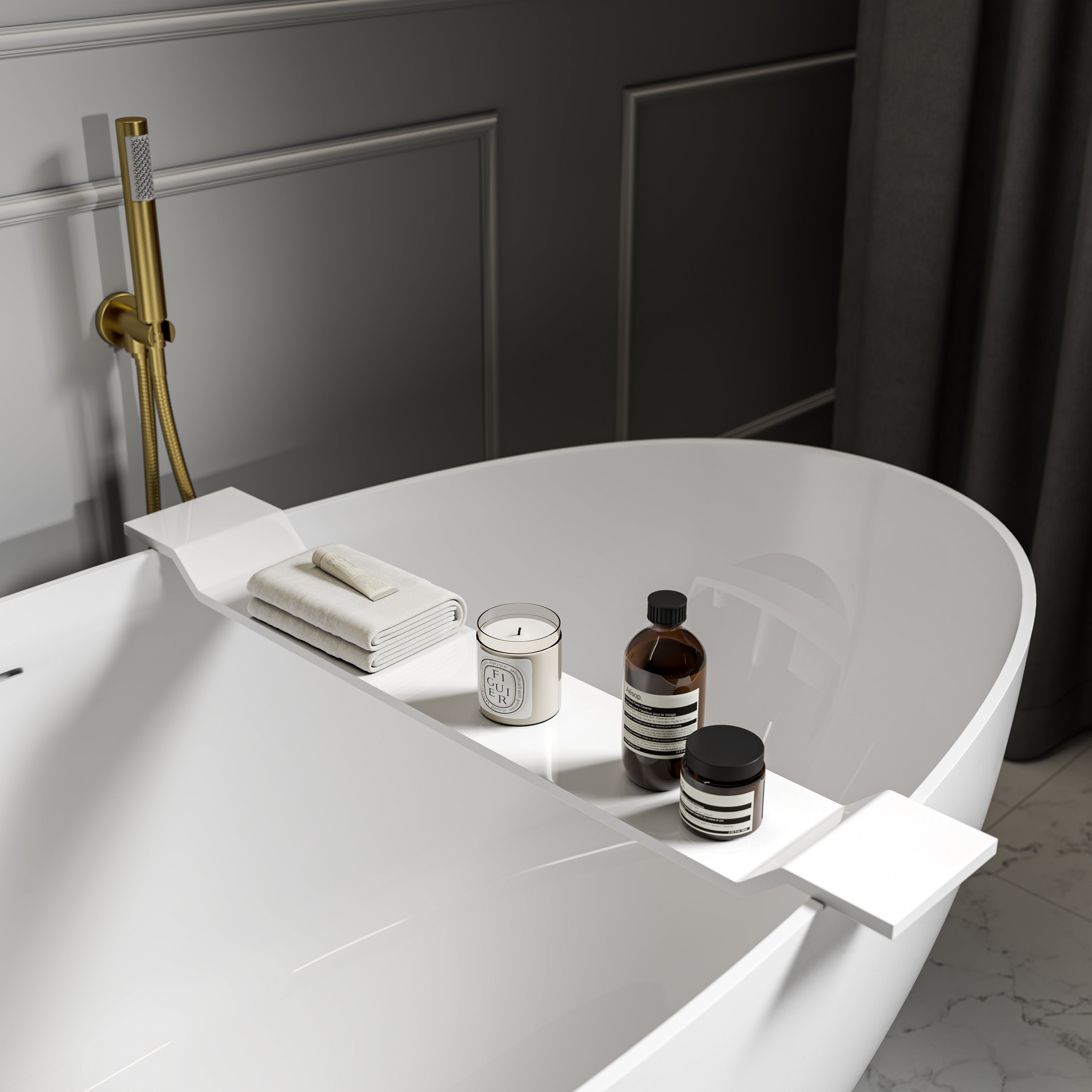 Stone Bath Caddy White