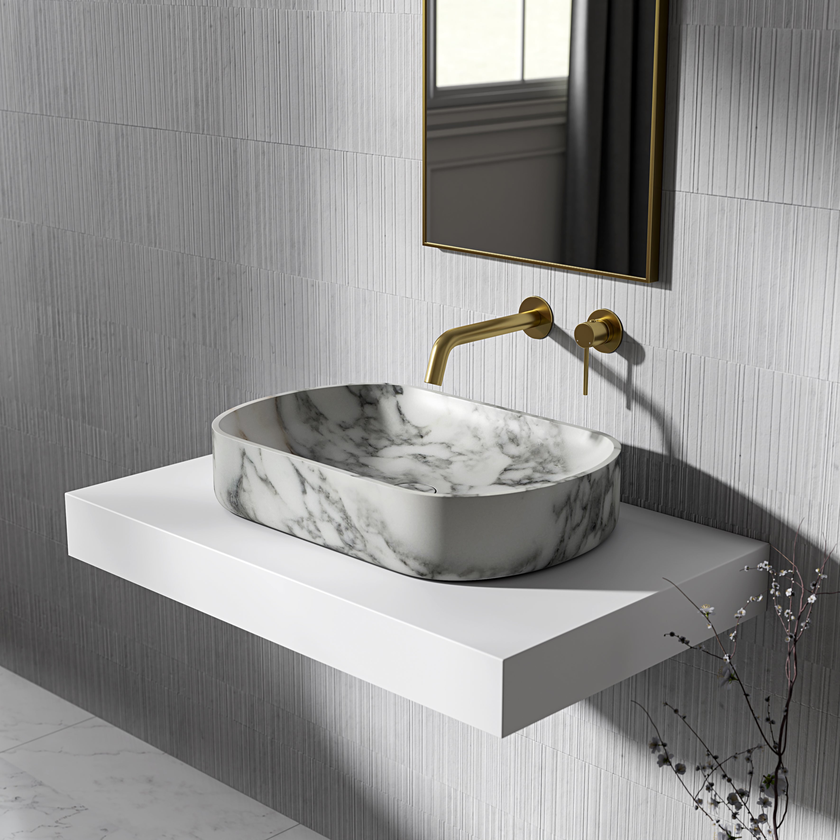 Clere Arabescato Marble Countertop Basin 550mm
