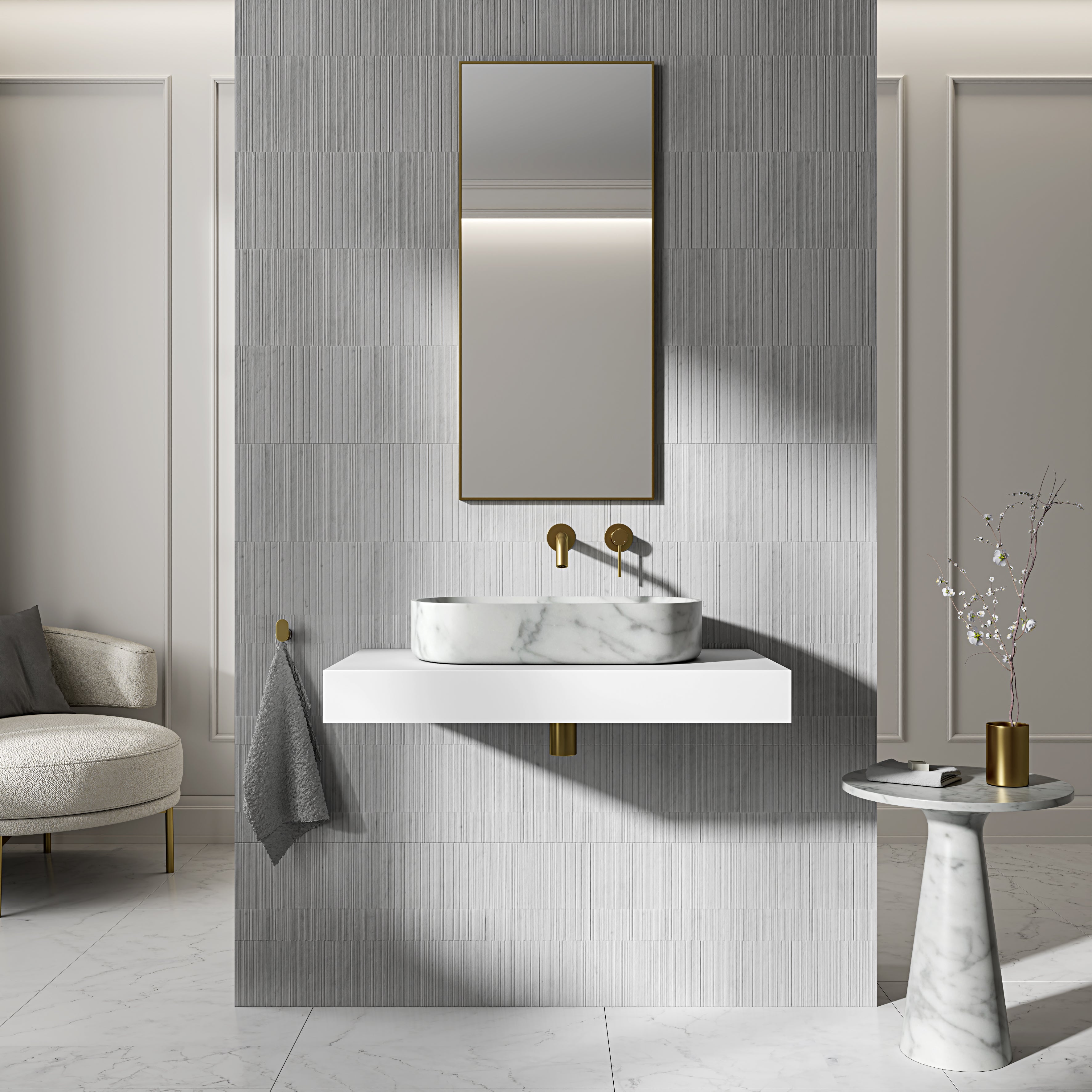Clere Carrara Marble Countertop Basin 550mm