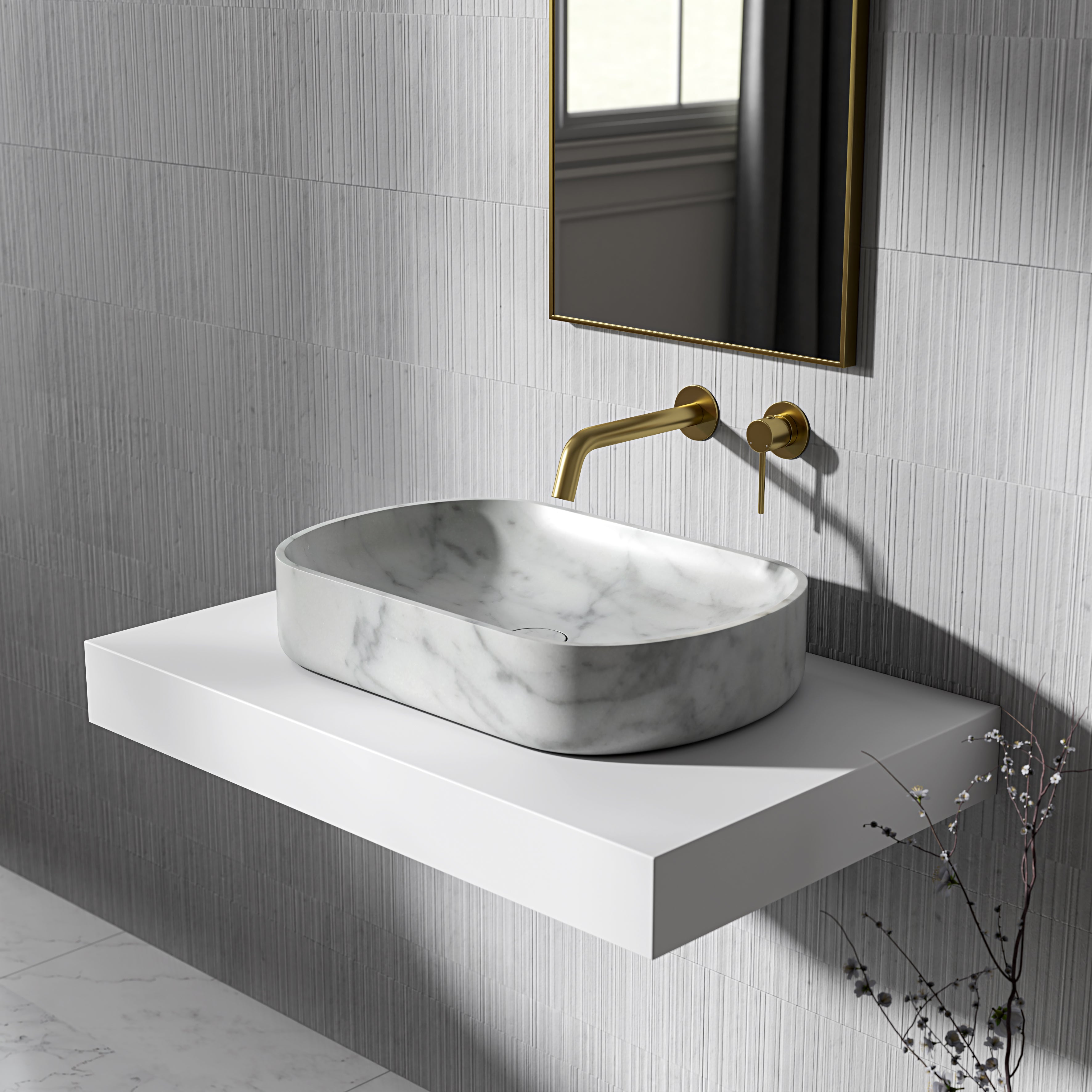 Clere Carrara Marble Countertop Basin 550mm