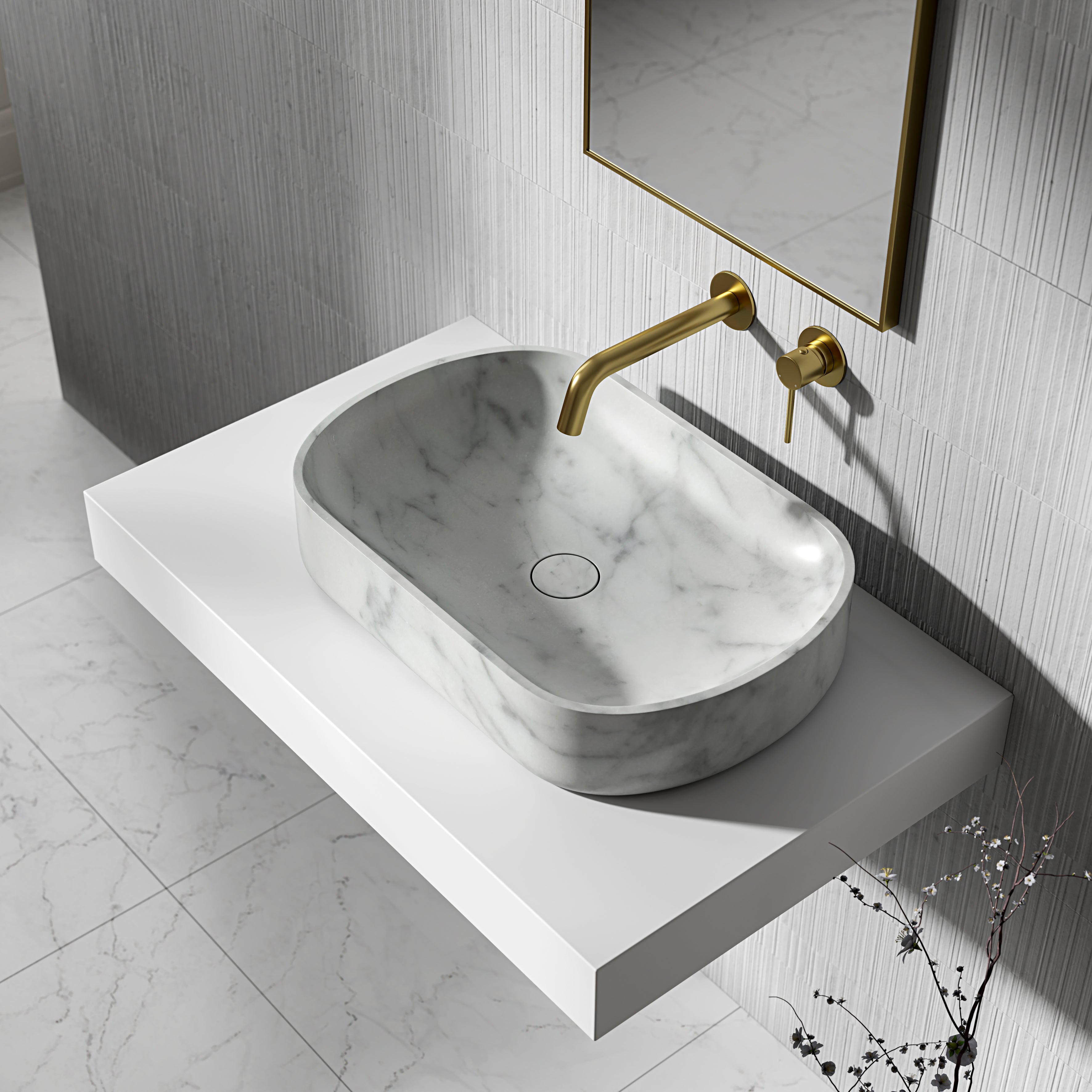 Clere Carrara Marble Countertop Basin 550mm