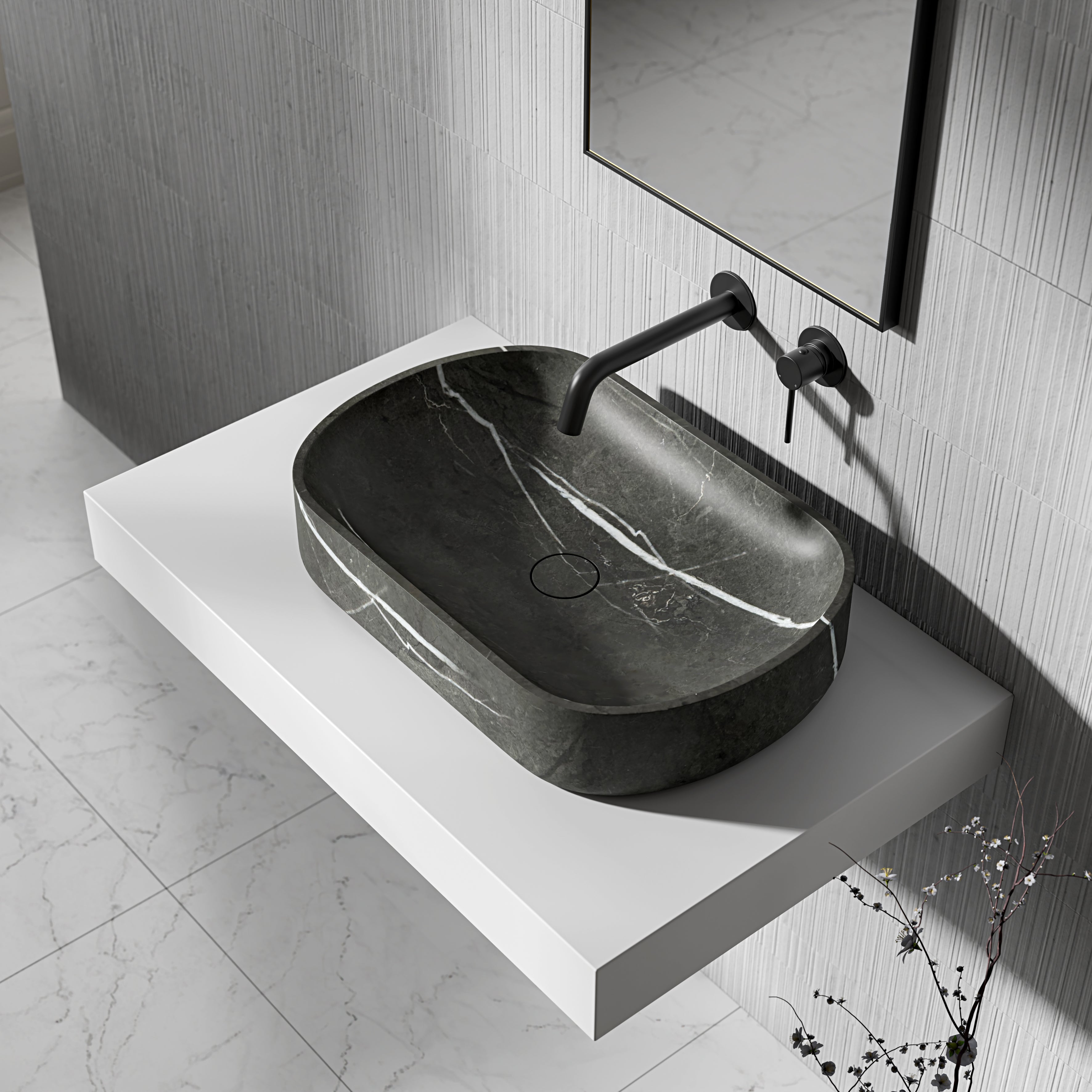 Clere Pietra Grey Marble Countertop Basin 550mm