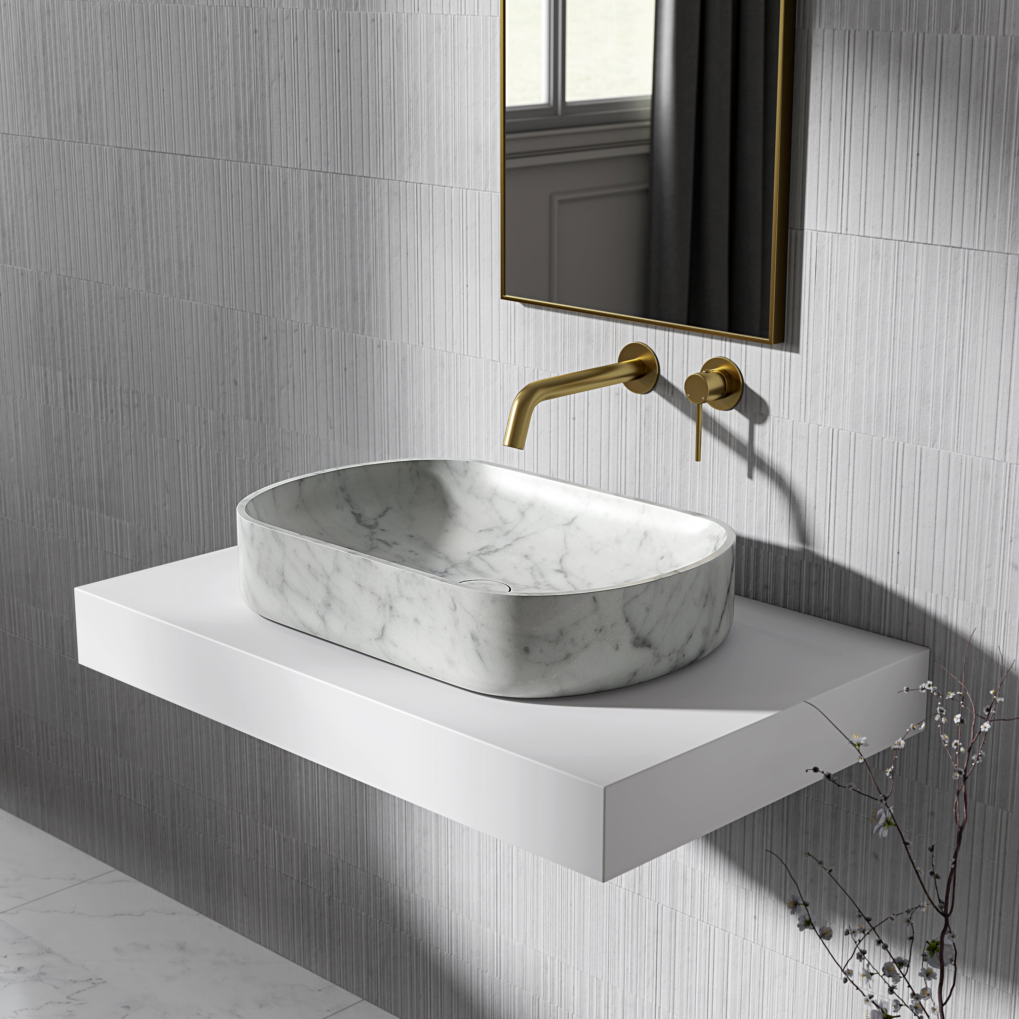Clere Carrara Marble Countertop Basin 550mm