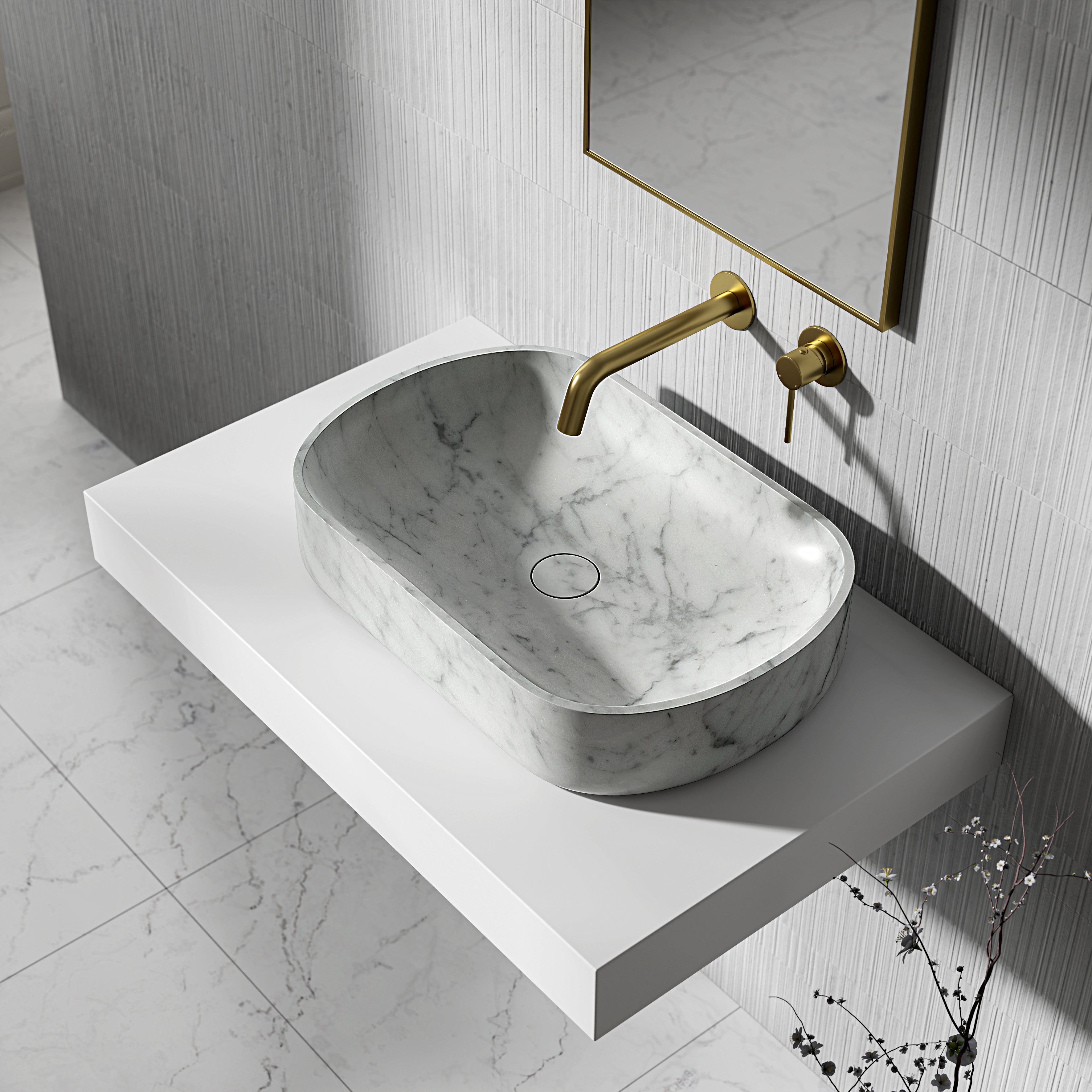 Clere Carrara Marble Countertop Basin 550mm