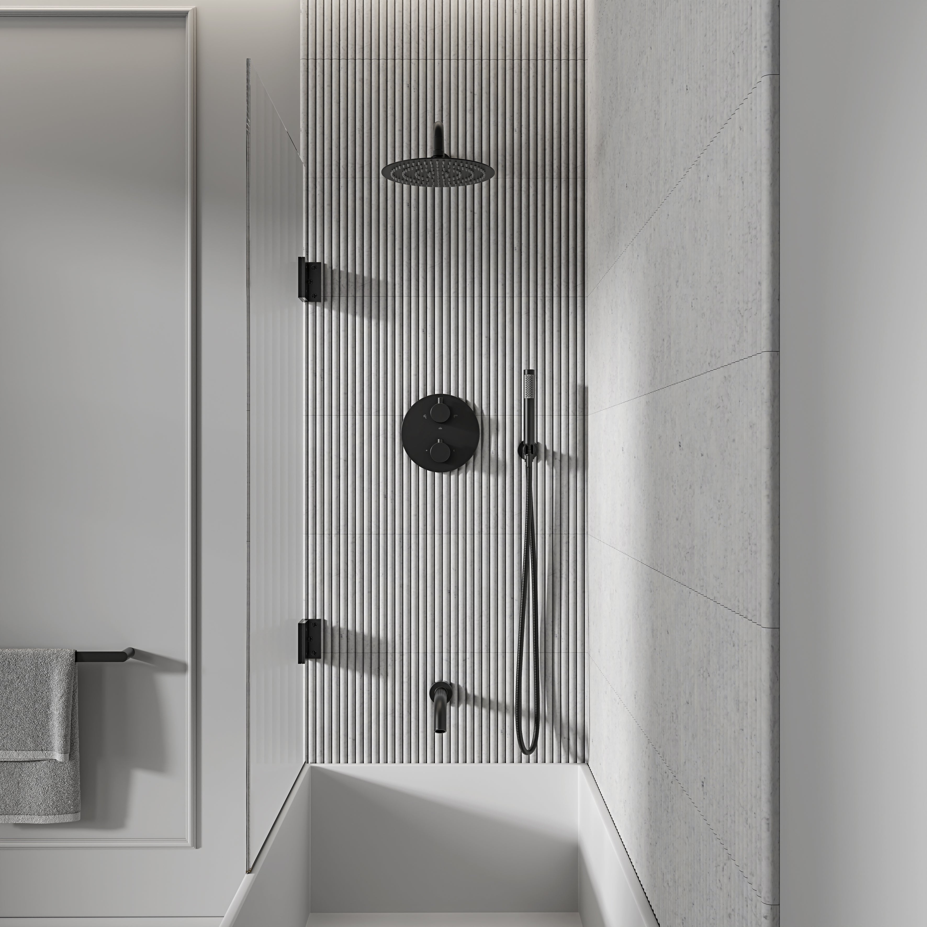 Nuvo Matte Black 3-Way Thermostatic Shower With Handheld Shower & Bath Spout