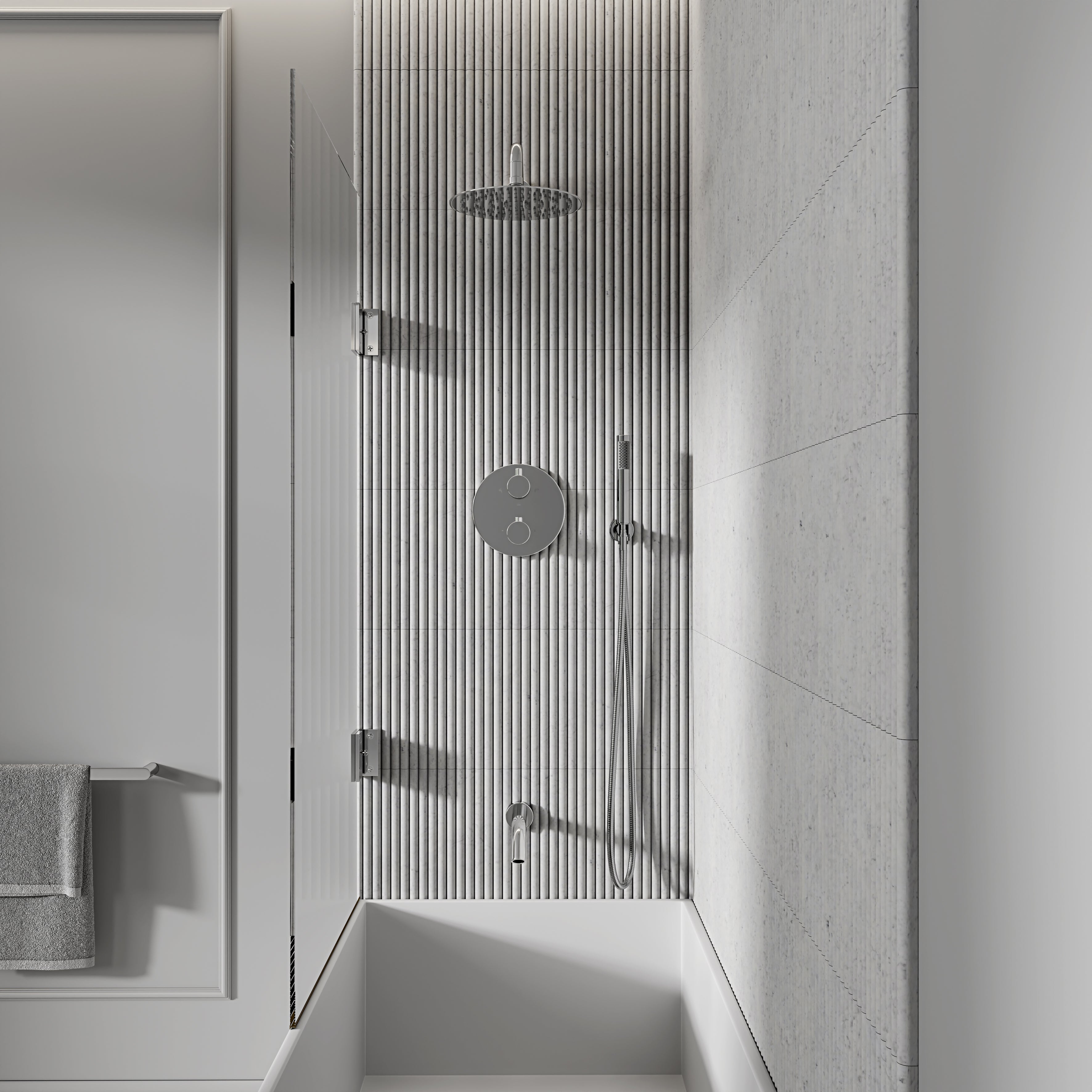Nuvo Chrome 3-Way Thermostatic Shower With Handheld Shower & Bath Spout
