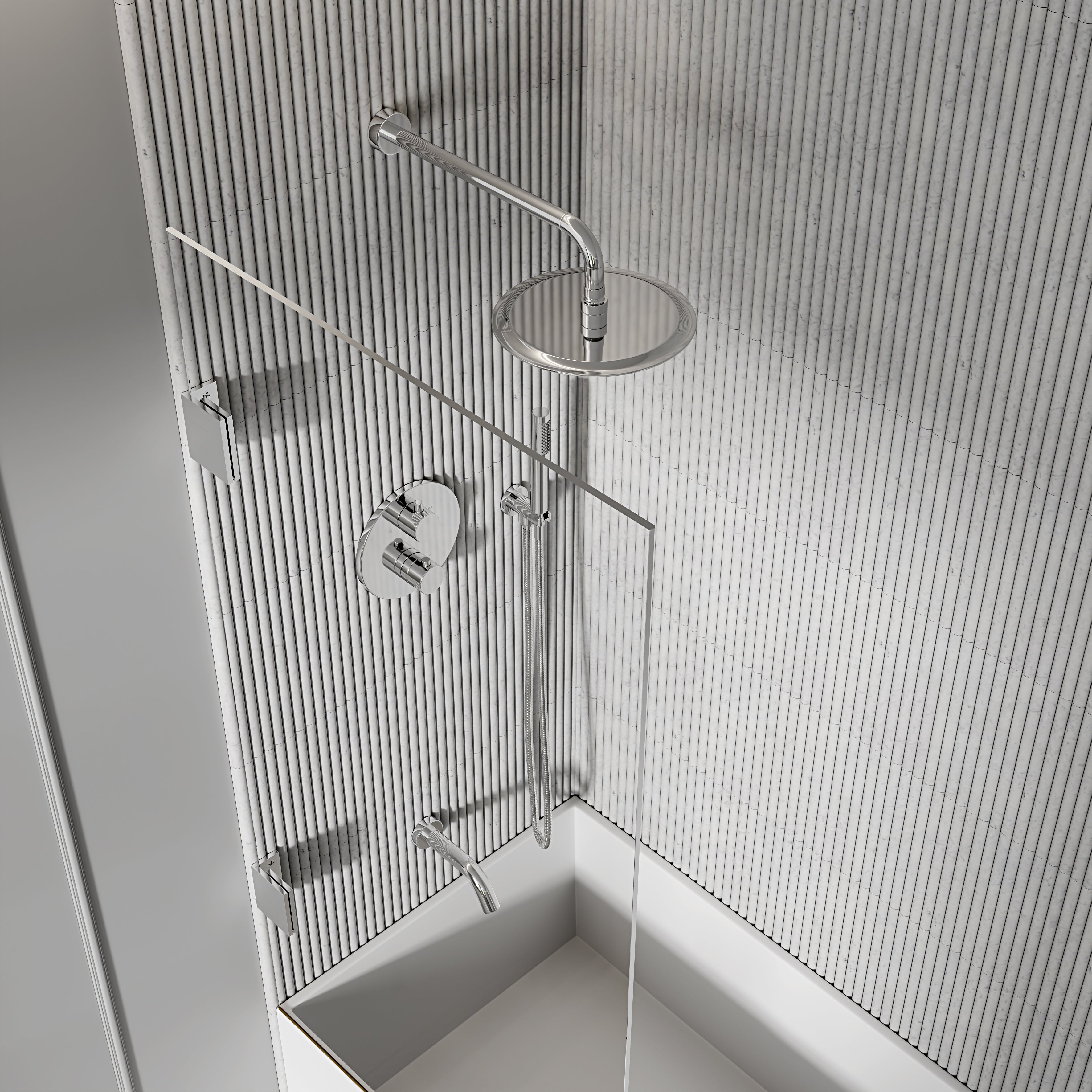 Nuvo Chrome 3-Way Thermostatic Shower With Handheld Shower & Bath Spout