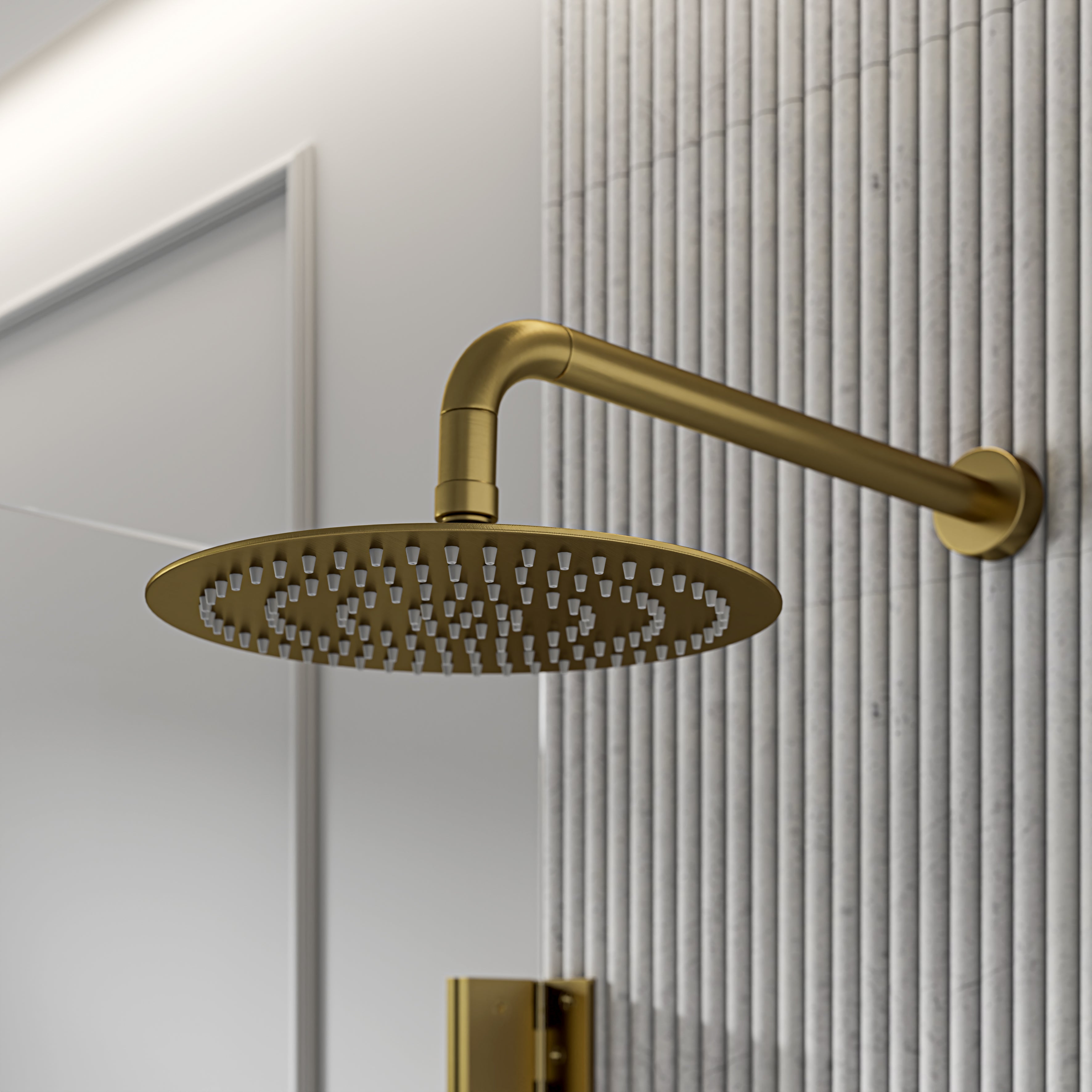 Nuvo Brushed Gold 3-Way Thermostatic Shower With Handheld Shower & Bath Spout
