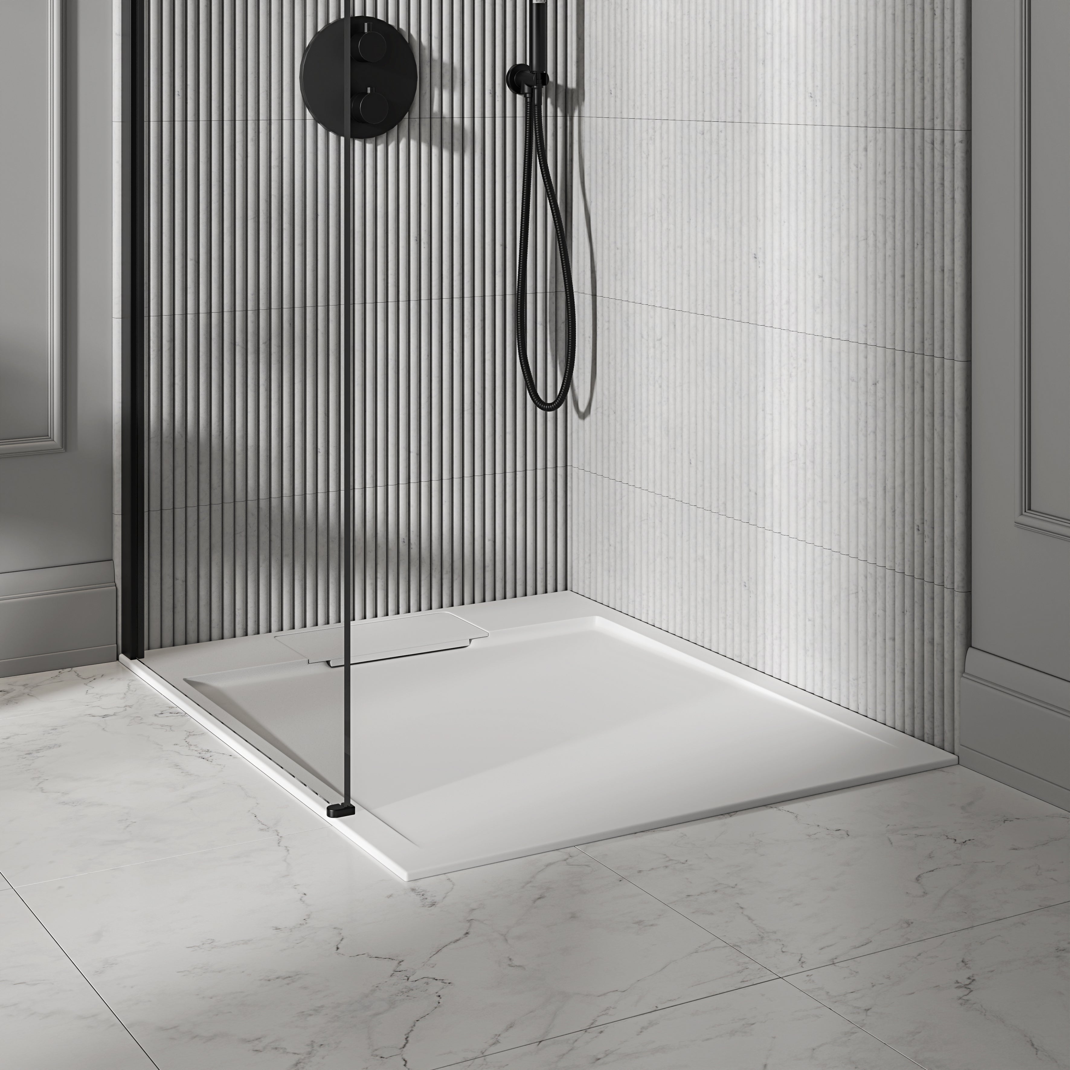 Vida Matte White Stone Shower Tray & Waste