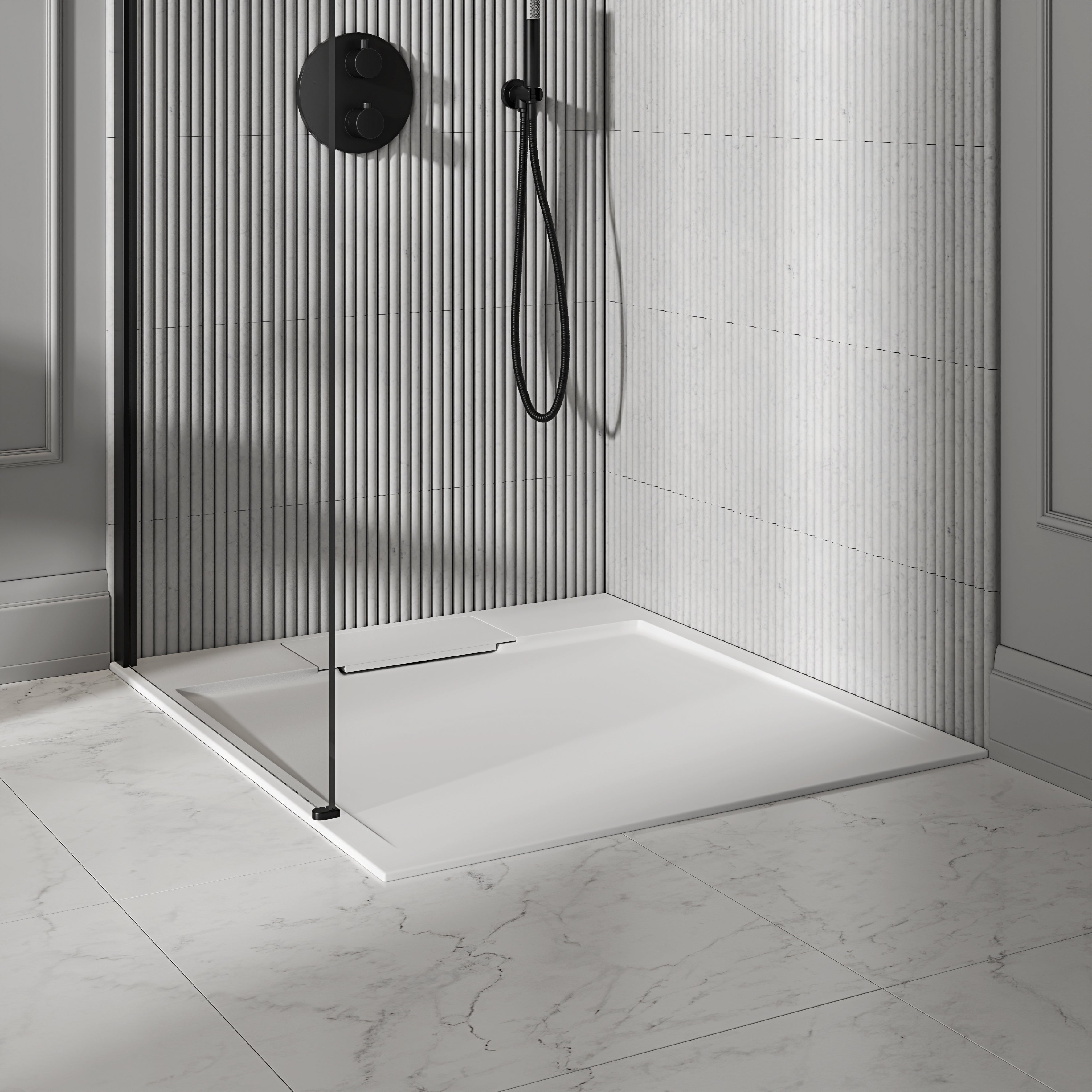 Vida Matte White Stone Shower Tray & Waste