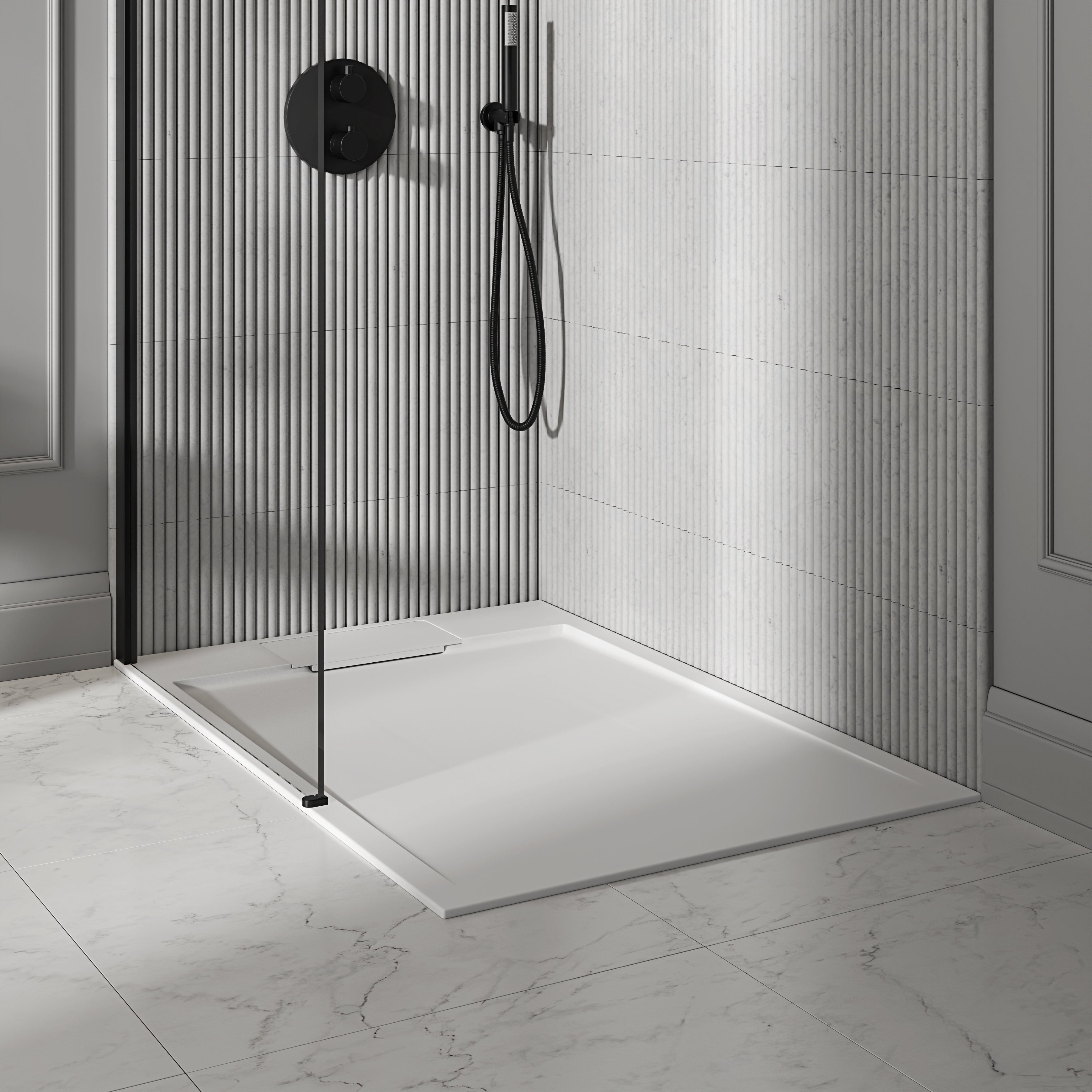 Vida Matte White Stone Shower Tray & Waste