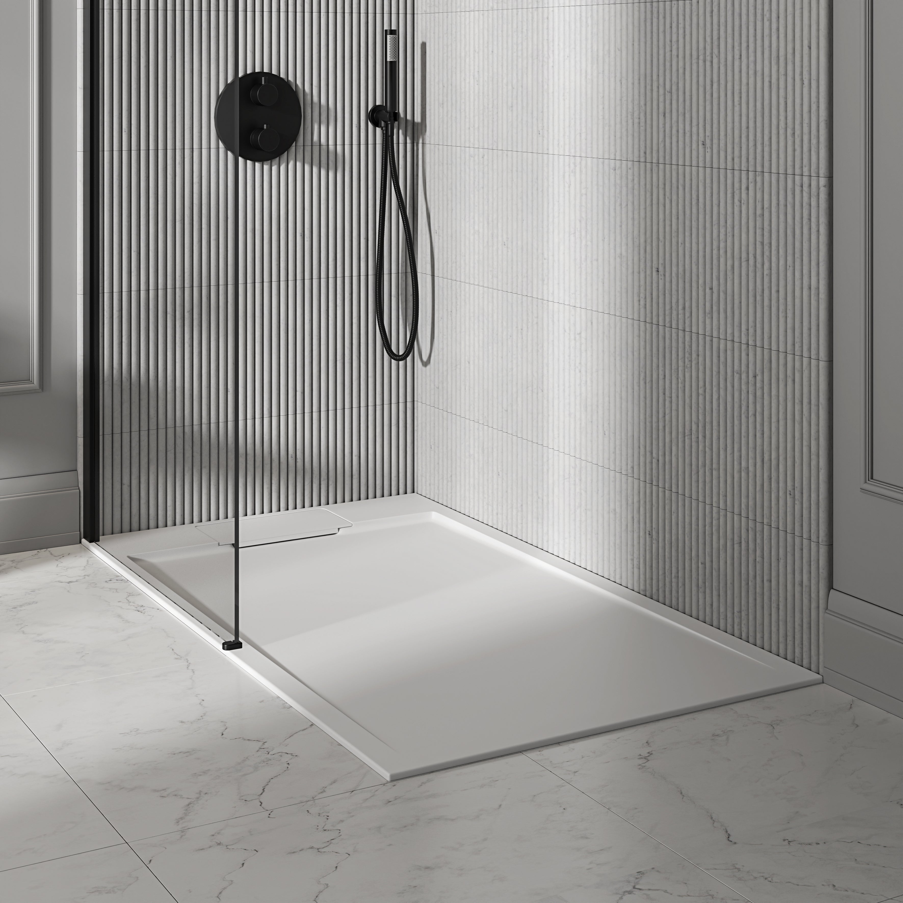 Vida Matte White Stone Shower Tray & Waste