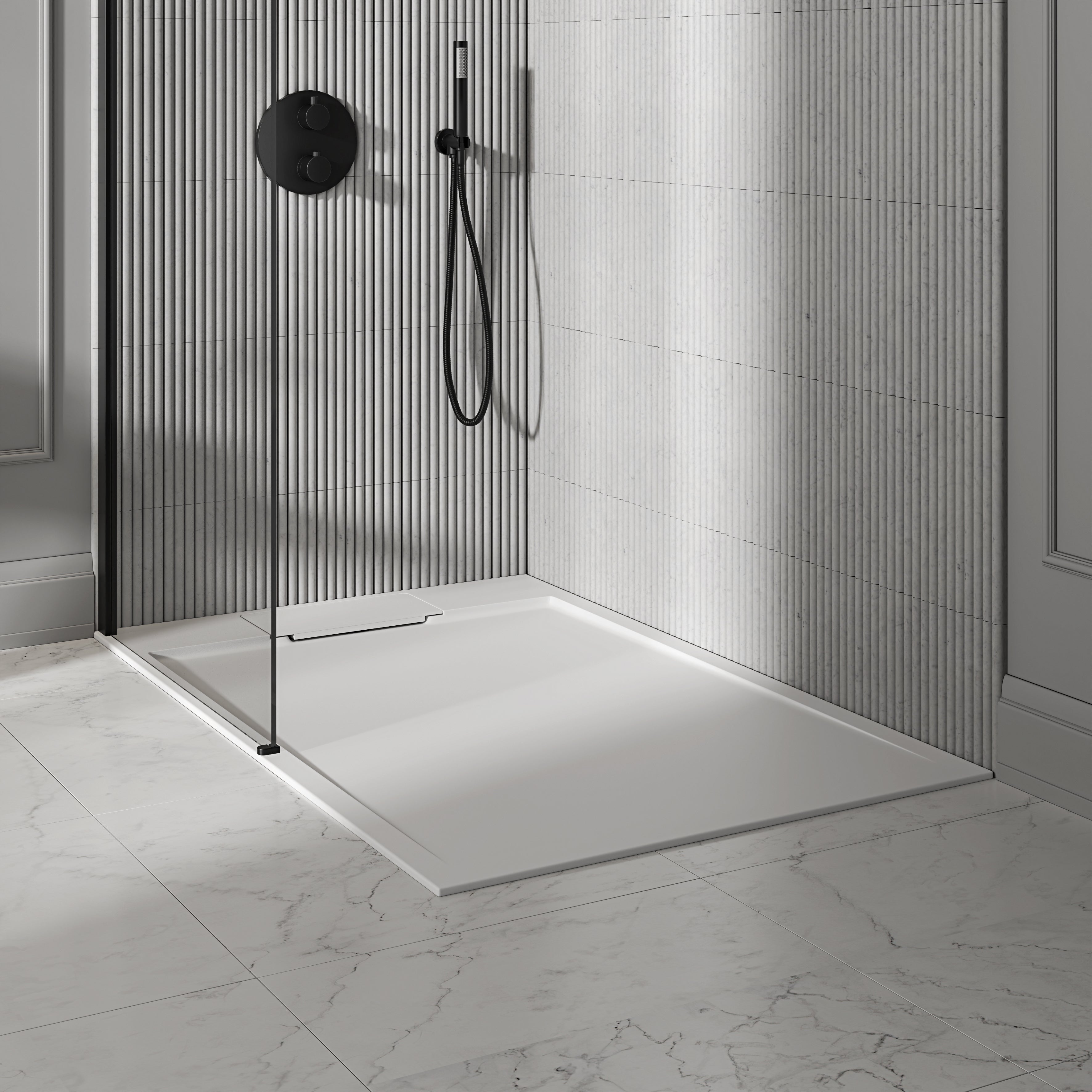 Vida Matte White Stone Shower Tray & Waste