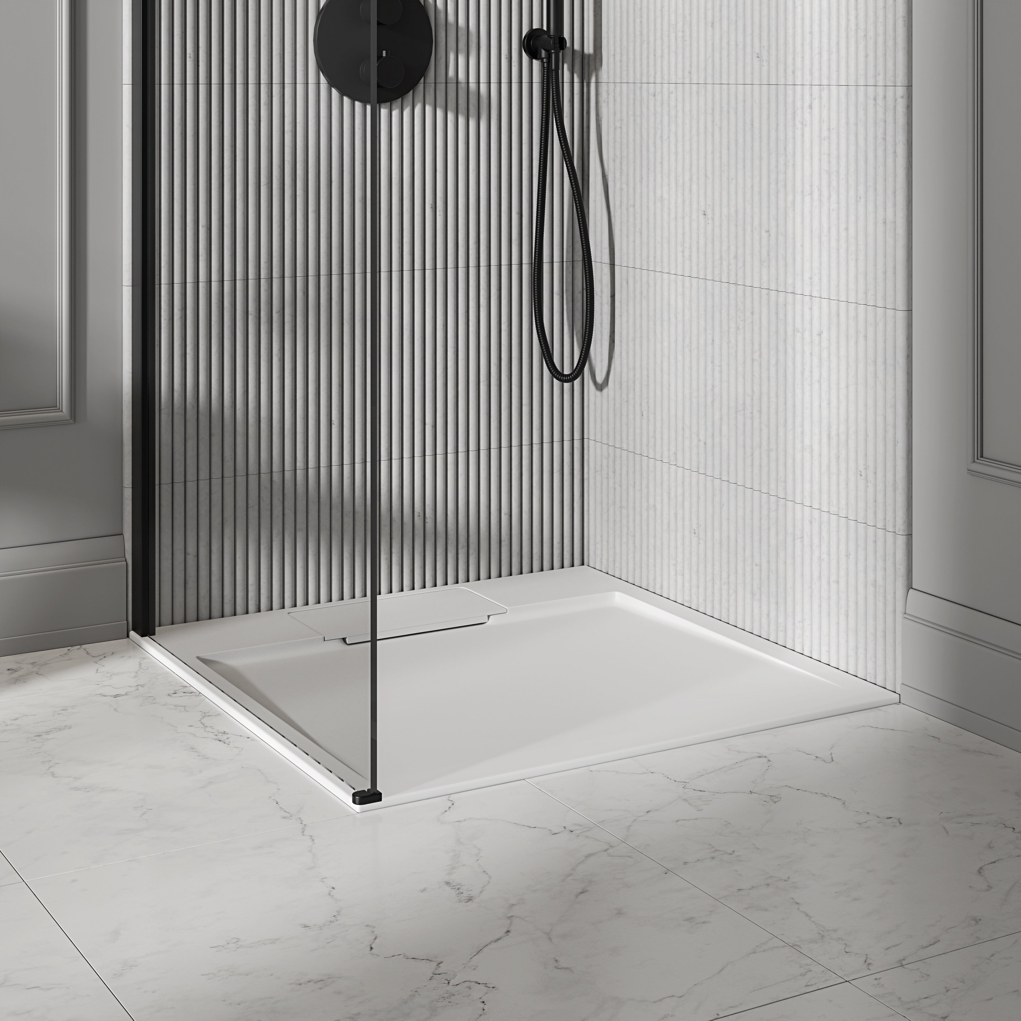 Vida Matte White Stone Shower Tray & Waste