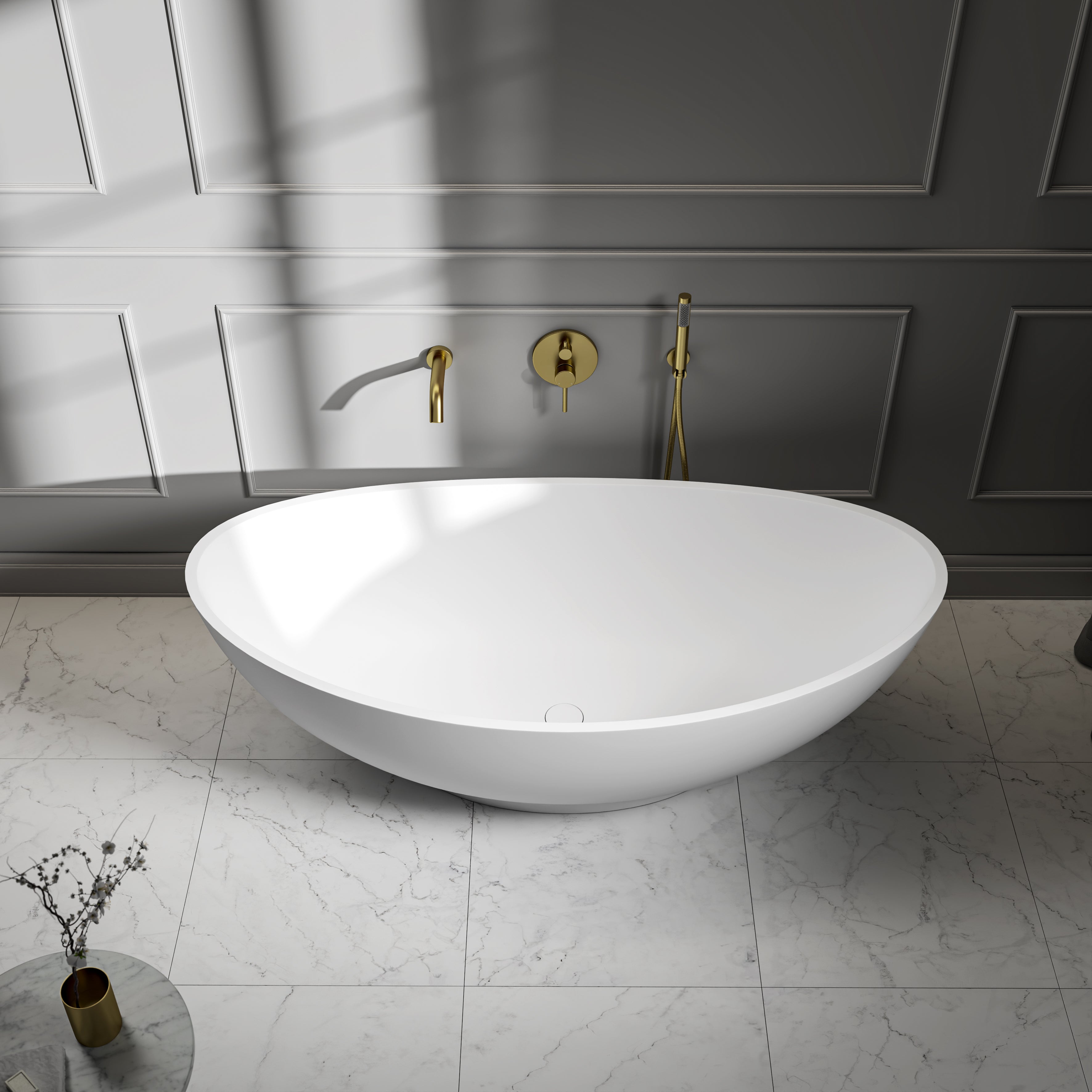 Burton Matte White Freestanding Stone Bath 1600mm
