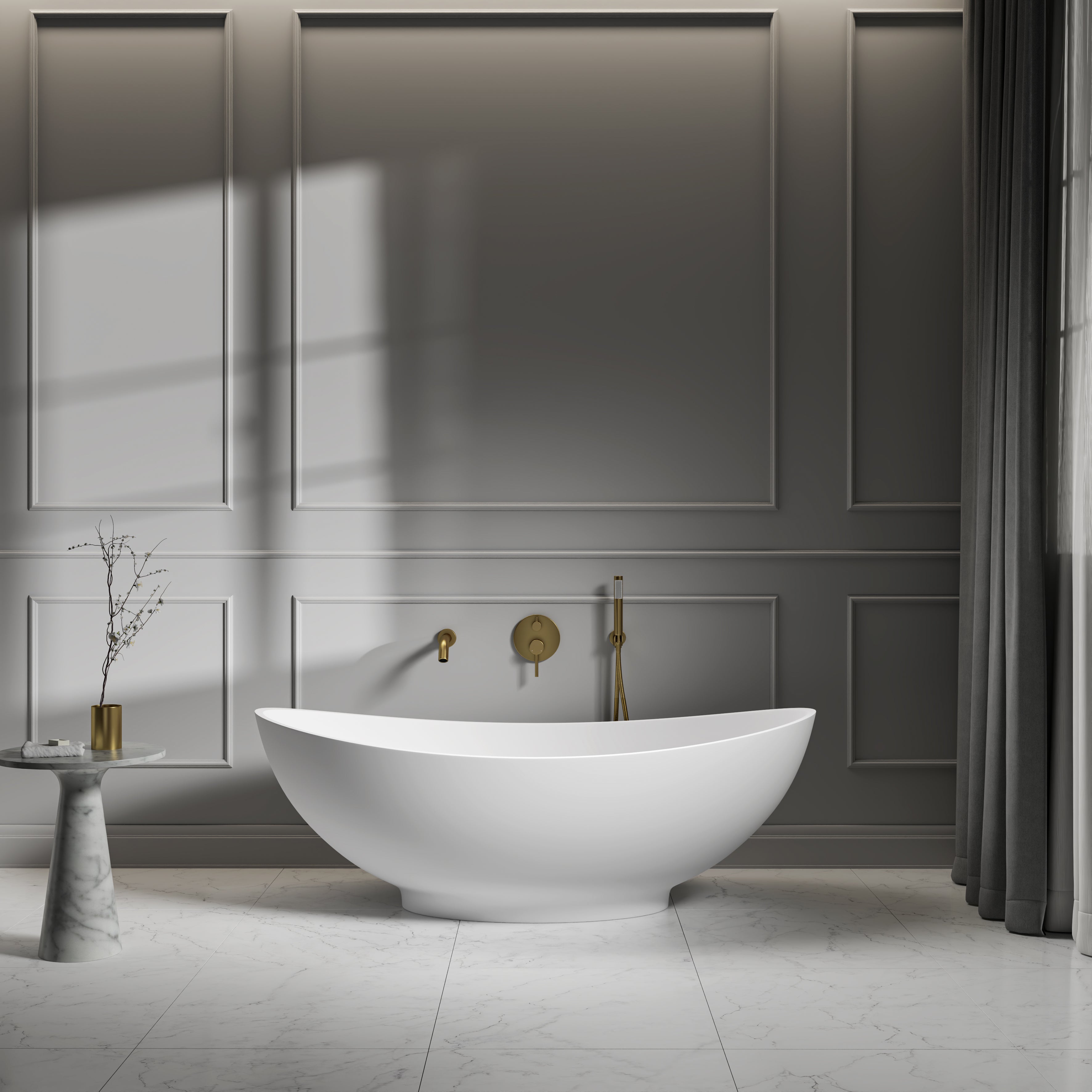 Burton Matte White Freestanding Stone Bath 1600mm