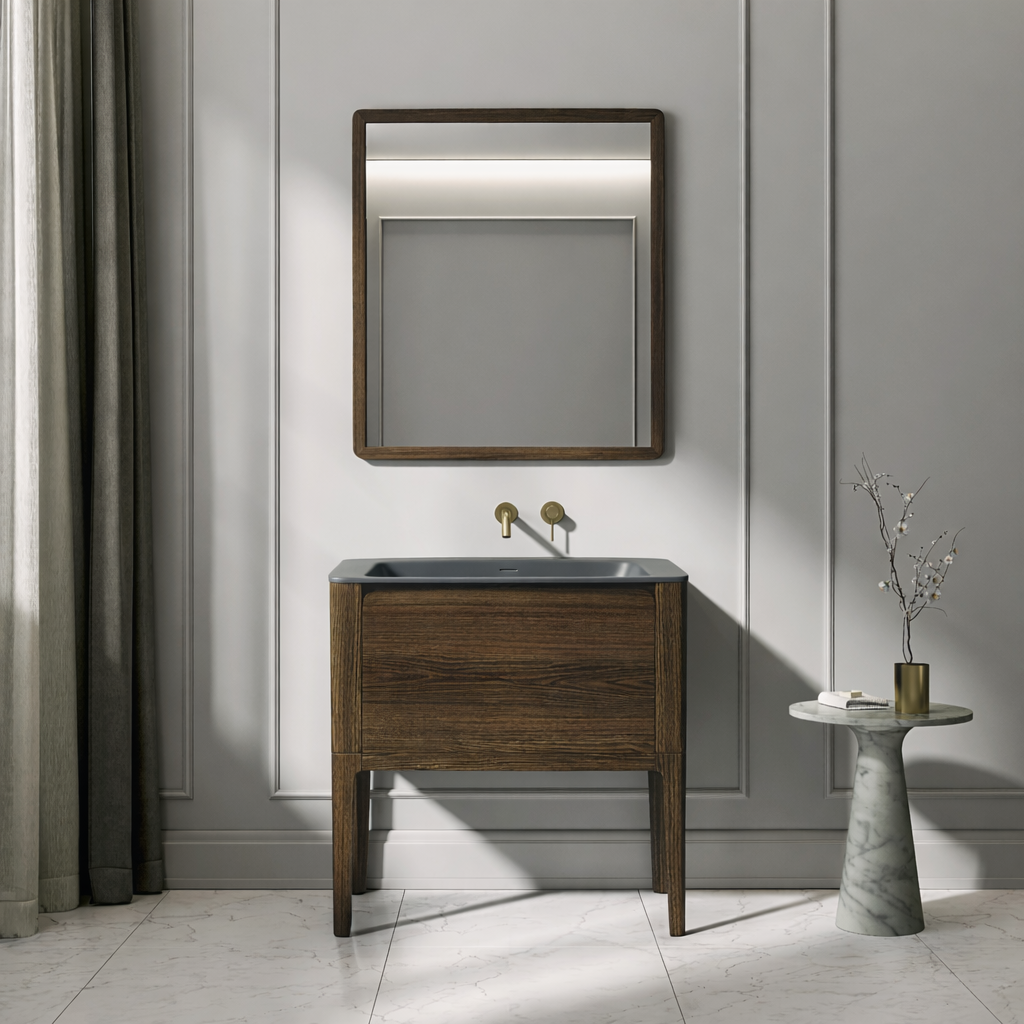 Jakarta Vanity Unit with Stone Basin (Dark Oak 800mm)