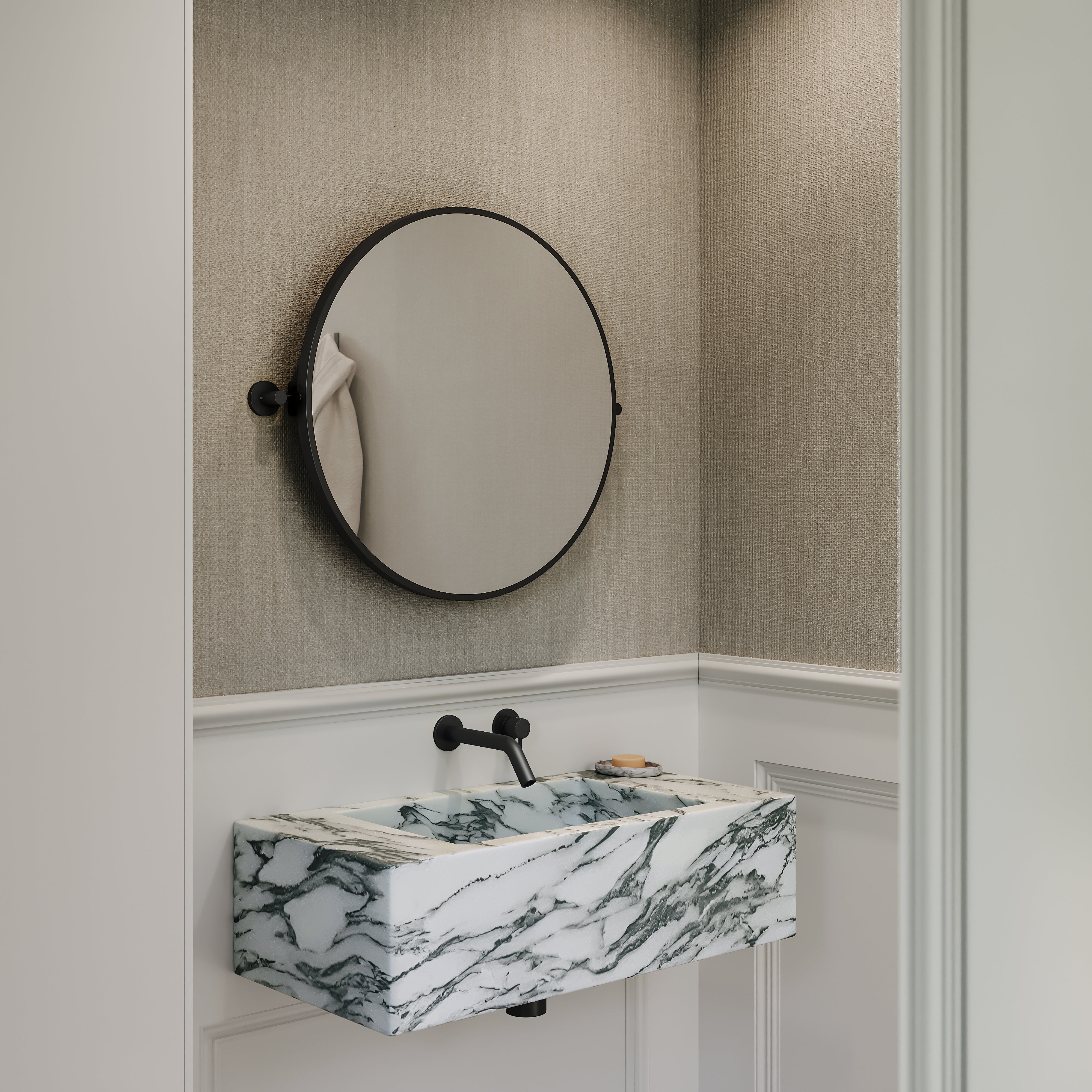 Kempton Pivot Matte Black Mirror 600mm