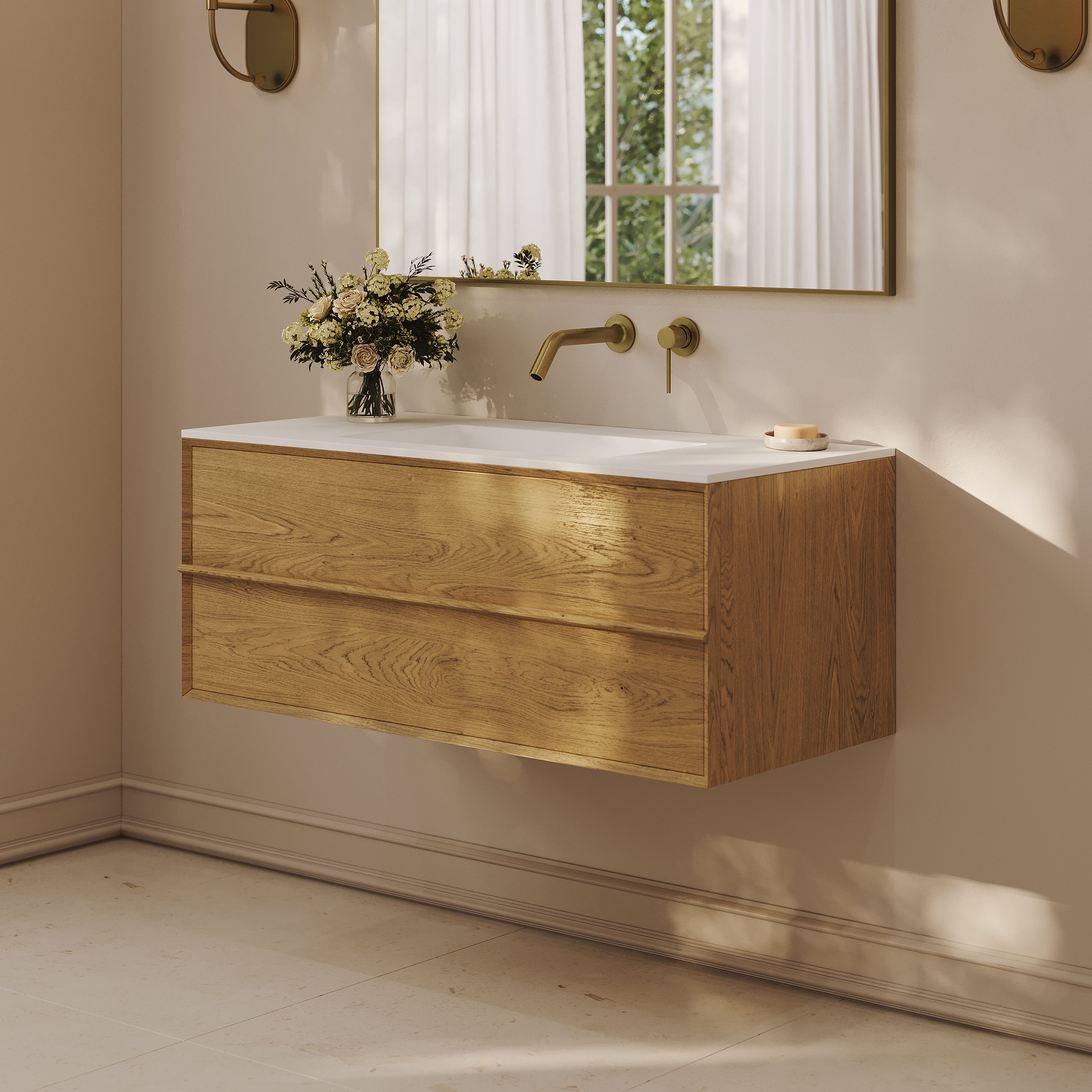 Kingham Vanity Unit with Stone Basin (Cedar 1000mm)