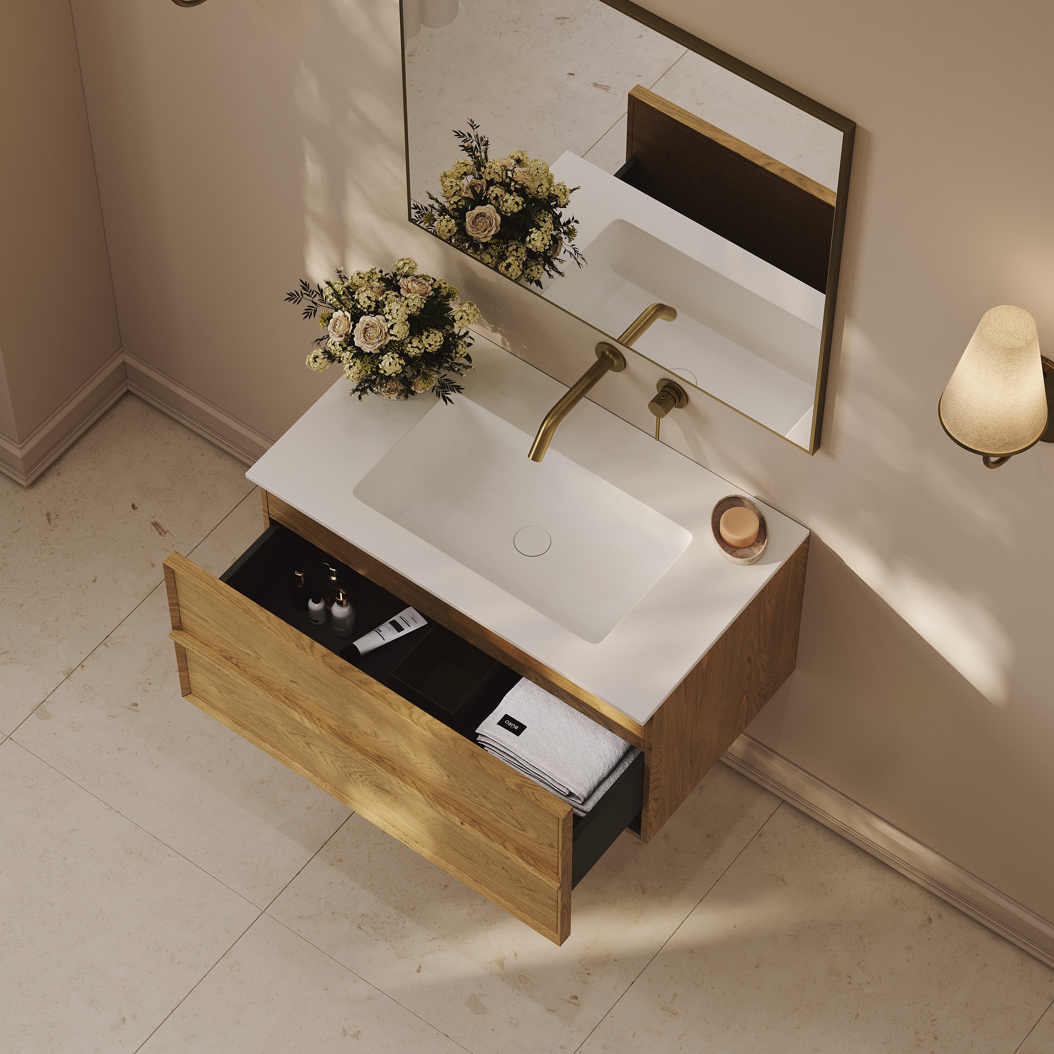 Kingham Vanity Unit with Stone Basin (Cedar 800mm)