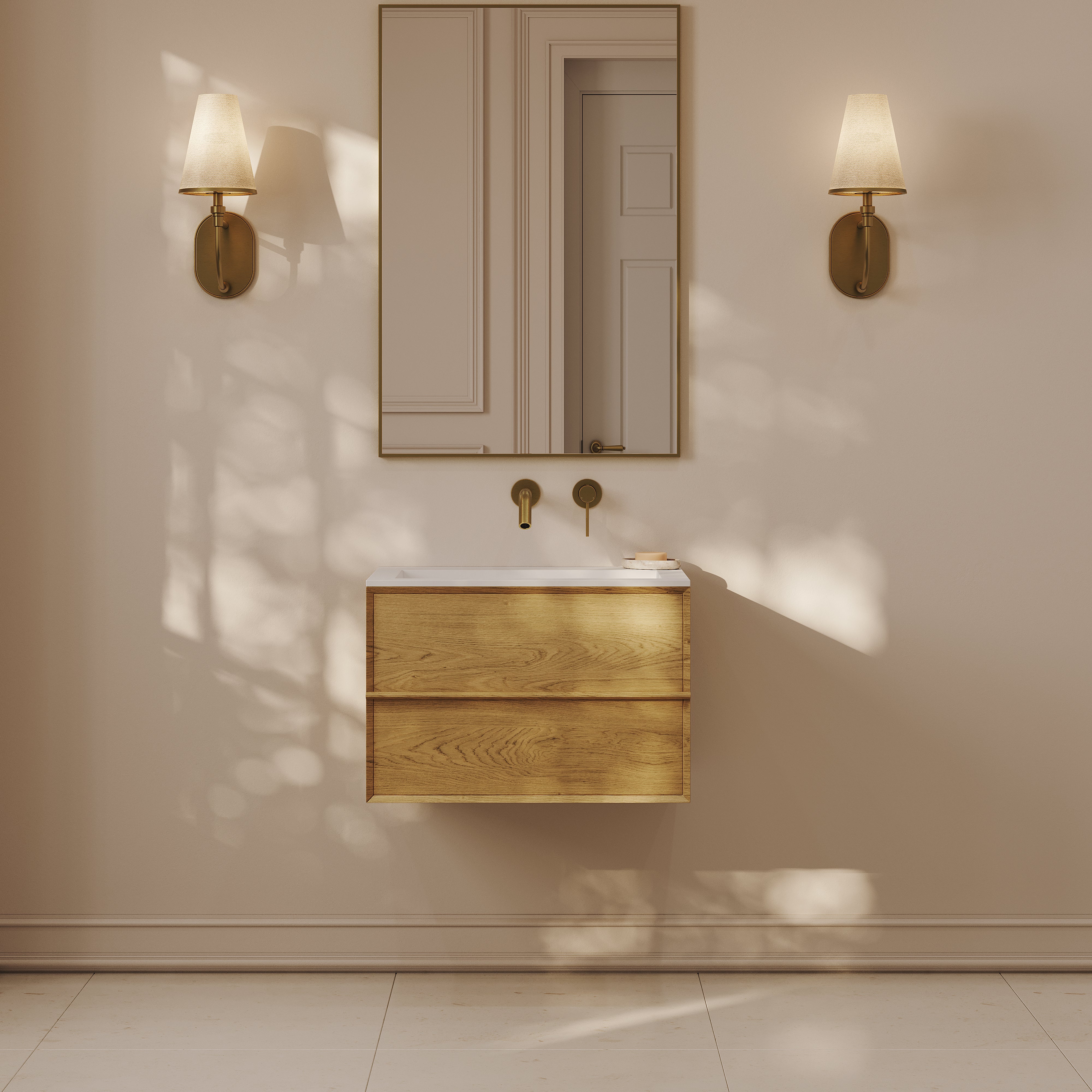 Kingham Vanity Unit with Stone Basin (Cedar 600mm)