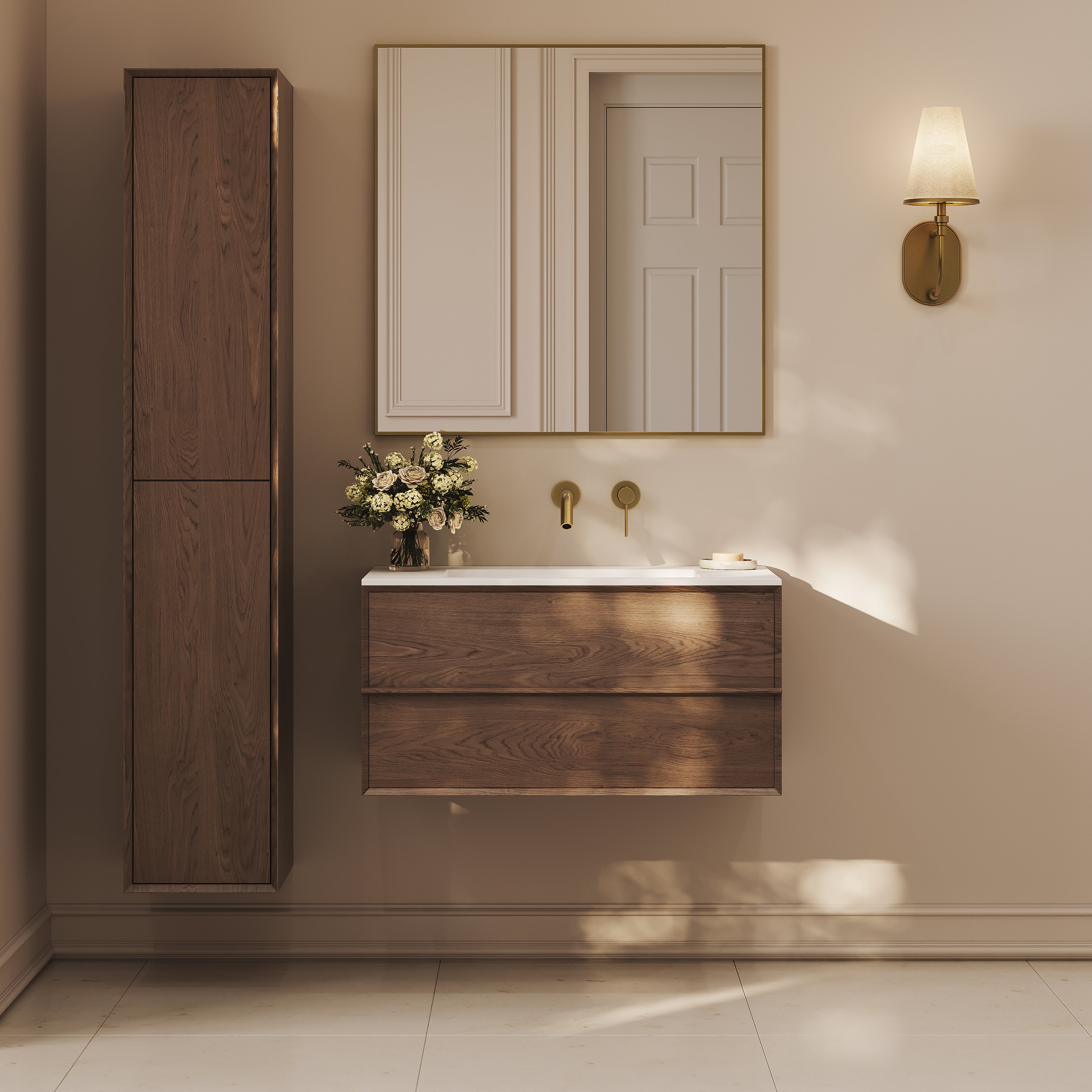 Kingham Bathroom Storage Cabinet (Walnut 350mm)