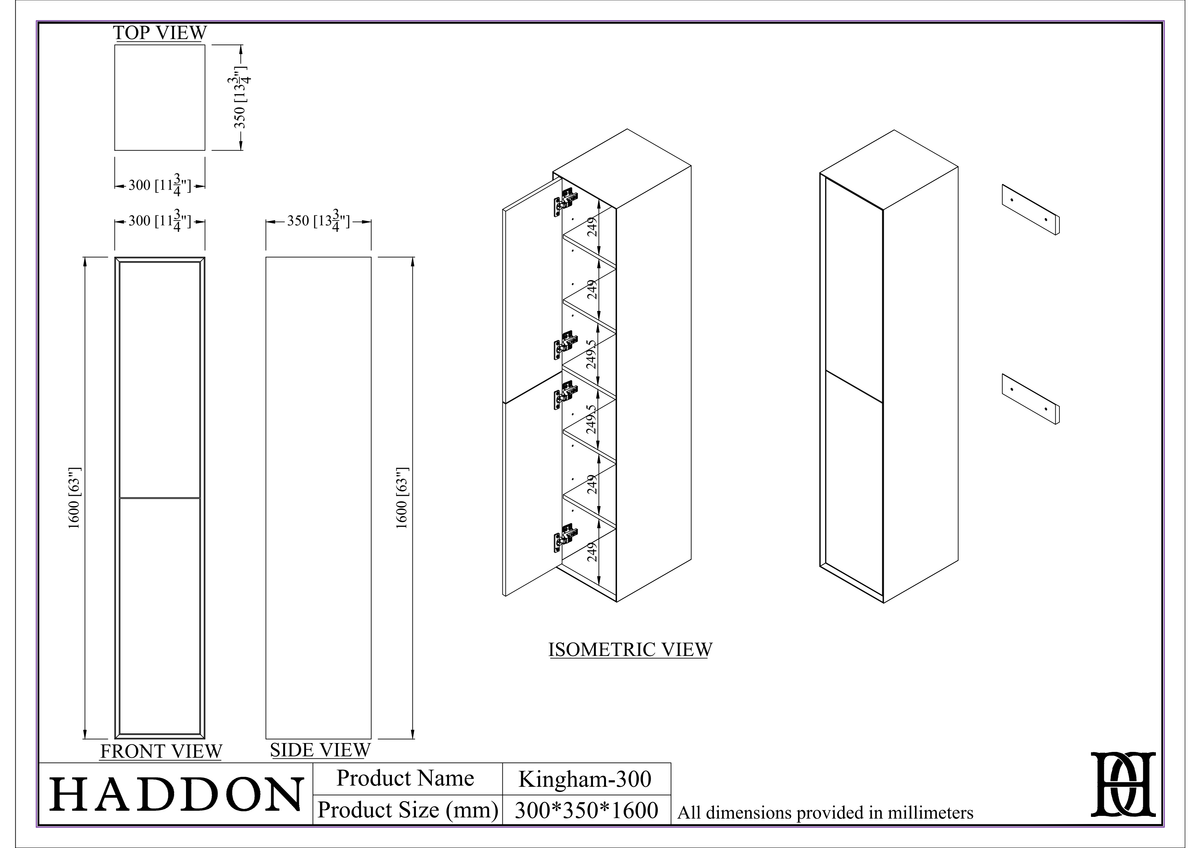Kingham Walnut Bathroom Storage Cabinet 350mm