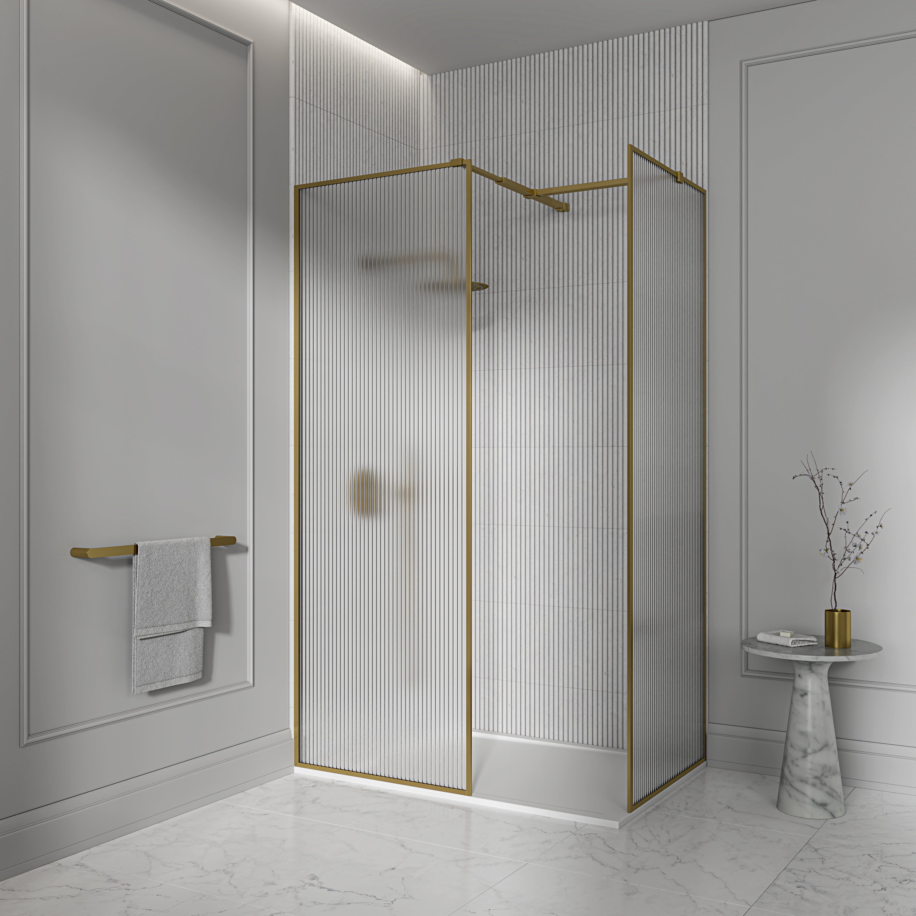 Otley Reeded Complete Walk in Shower Enclosure Brushed Gold - Kit B