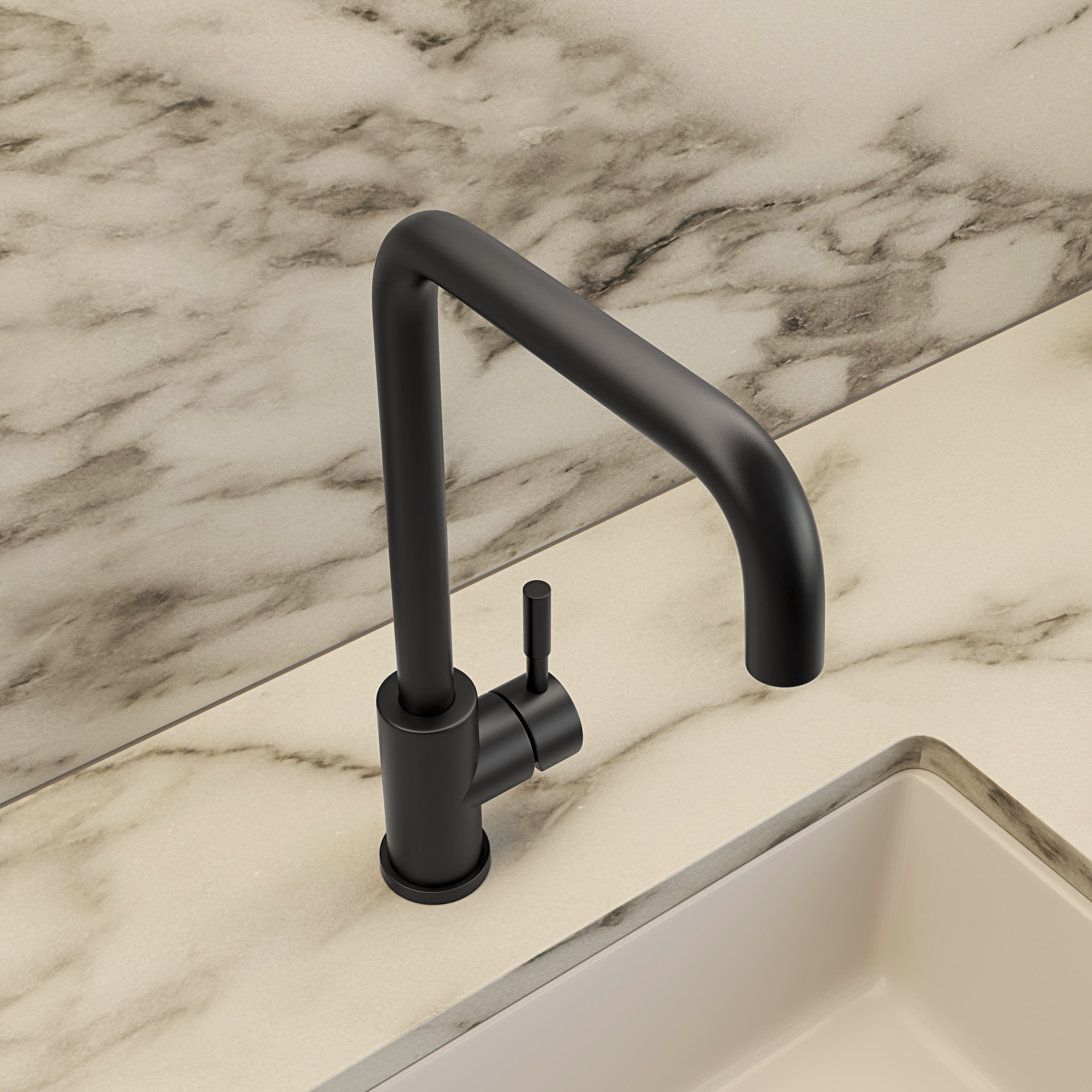 Harrow Single Lever Square Kitchen Mixer Tap Matte Black