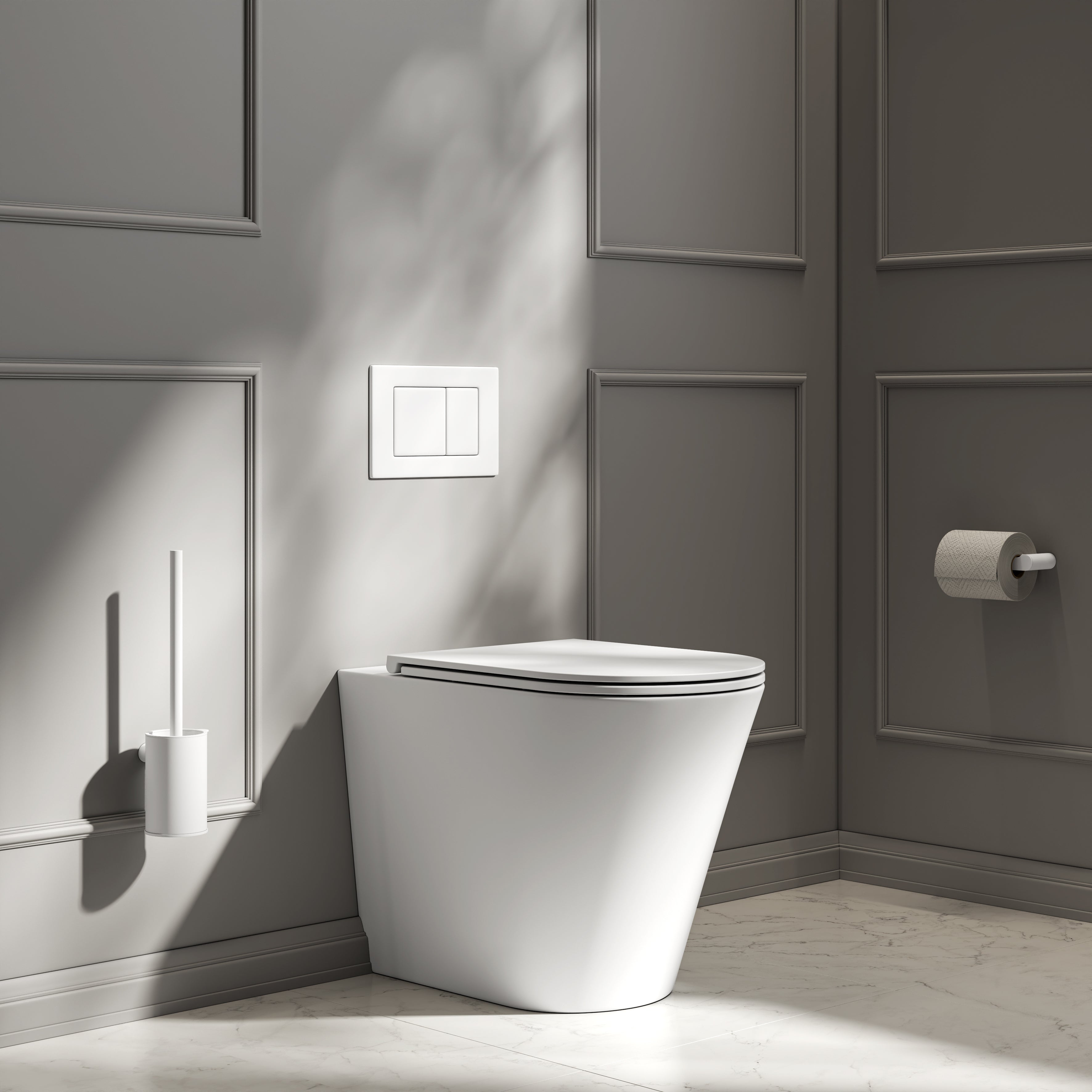 Nuvo Back to Wall Rimless Matte White Toilet with Concealed Cistern & Matte White Flush Plate