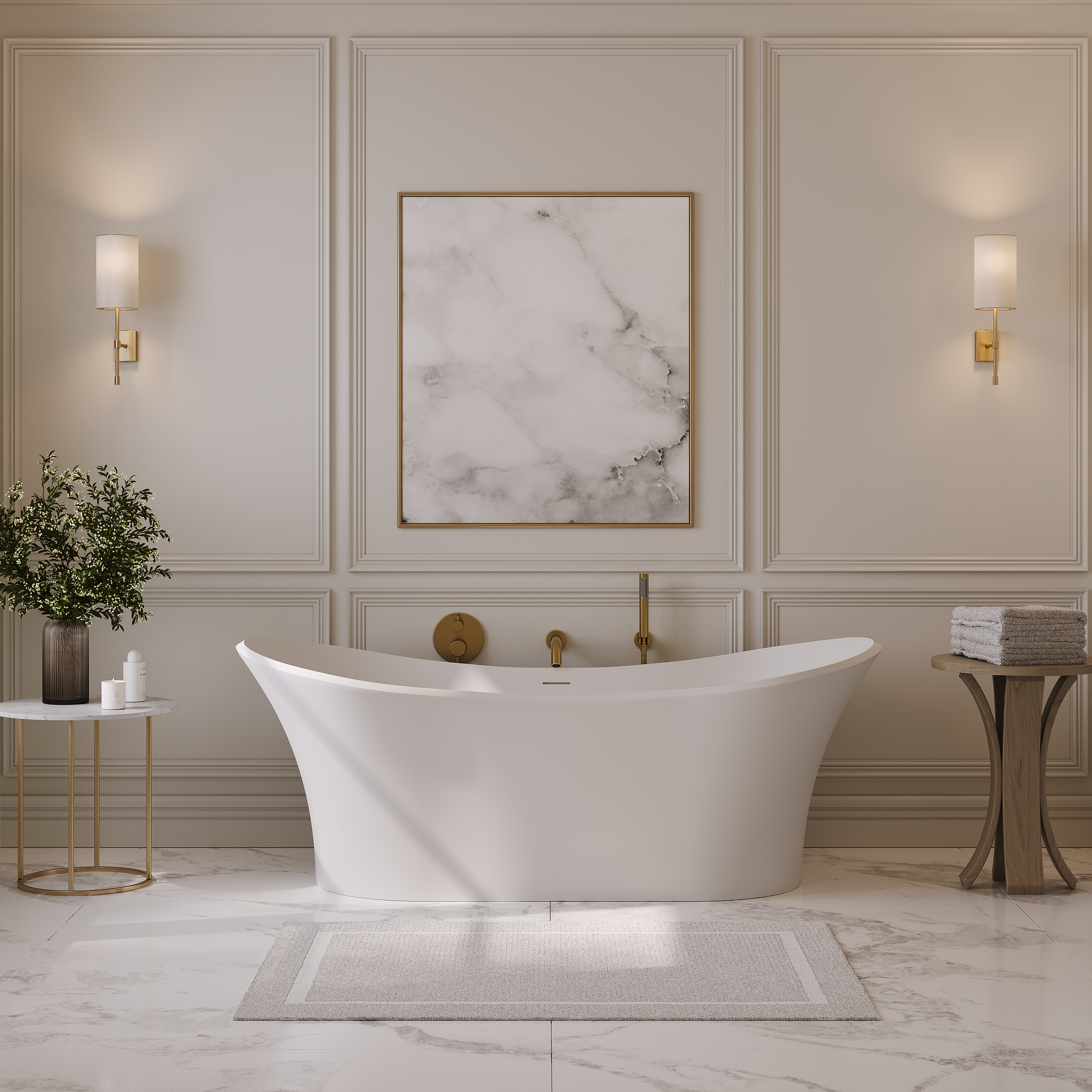 Girona White Freestanding Stone Bath 1750mm
