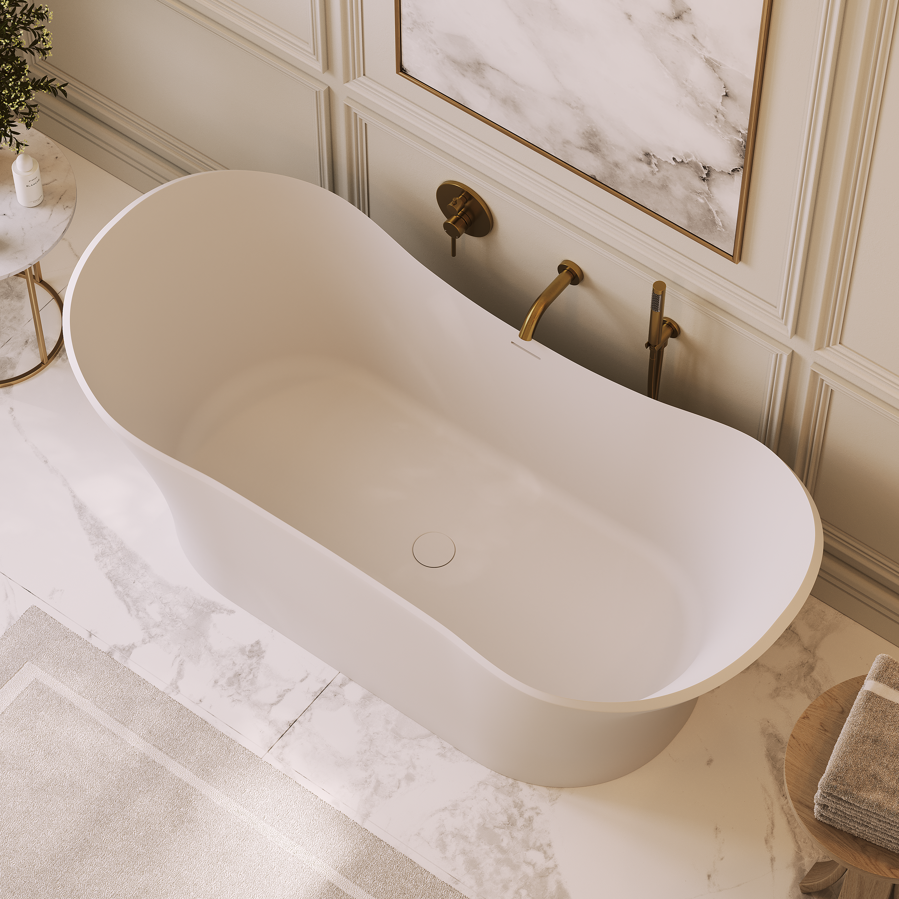 Girona White Freestanding Stone Bath 1750mm