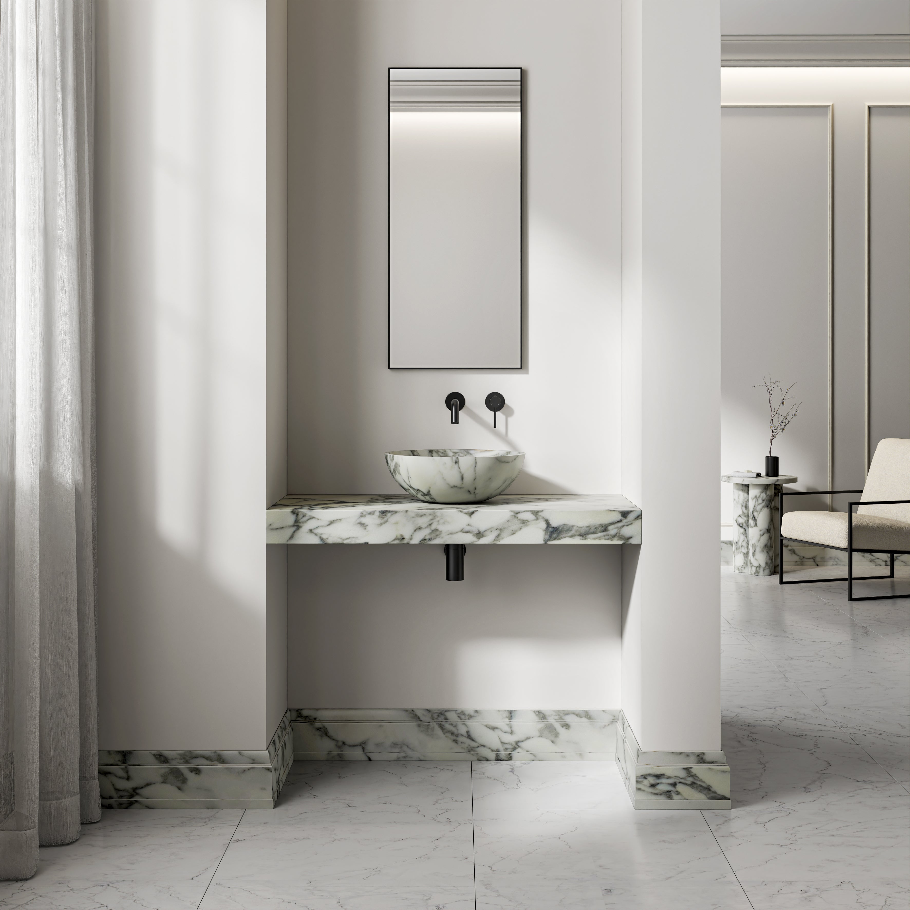 Arabescato Marble Wall Hung Countertop Basin Shelf 1000mm