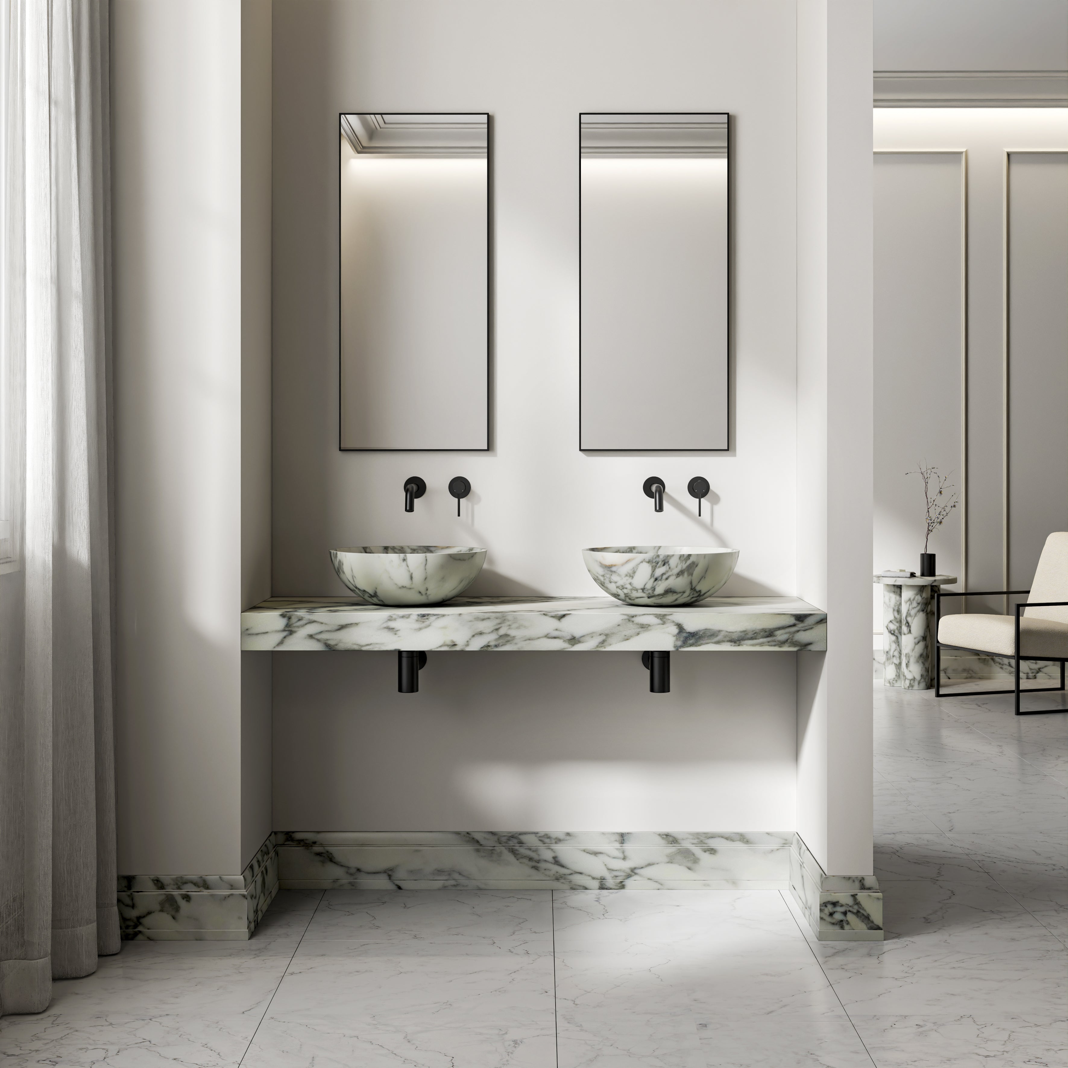 Arabescato Marble Wall Hung Countertop Basin Shelf 1400mm