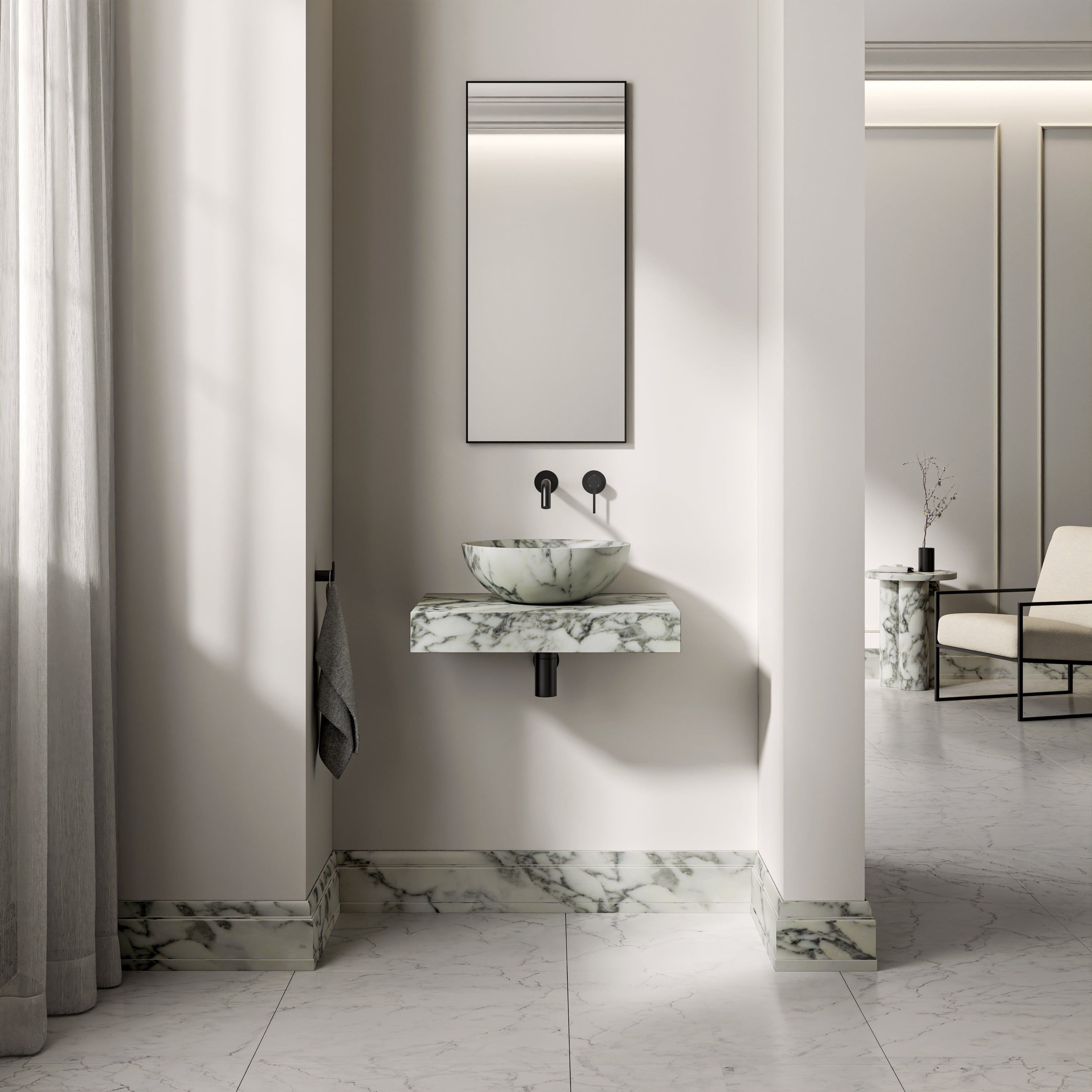 Arabescato Marble Wall Hung Countertop Basin Shelf 600mm