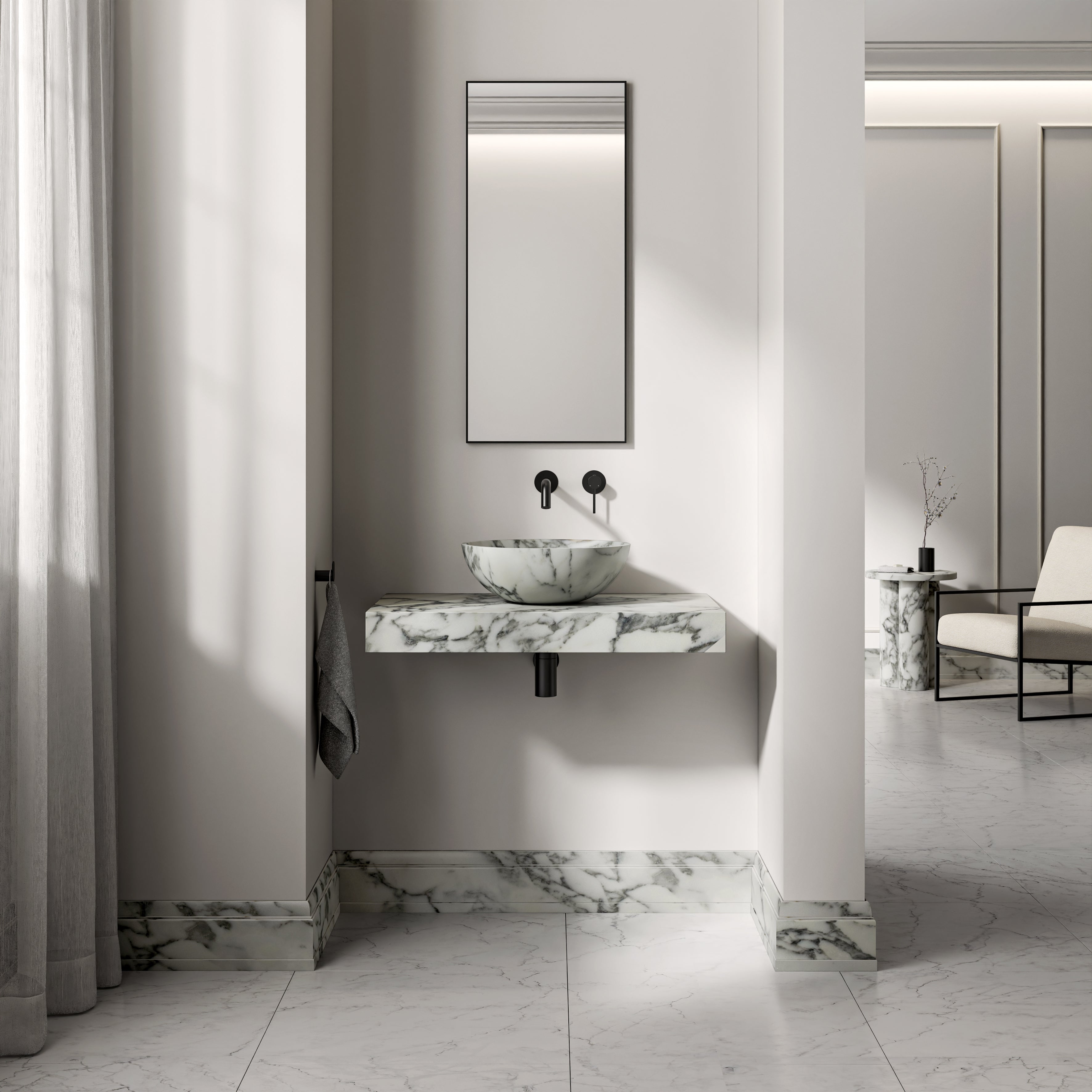 Arabescato Marble Wall Hung Countertop Basin Shelf 800mm