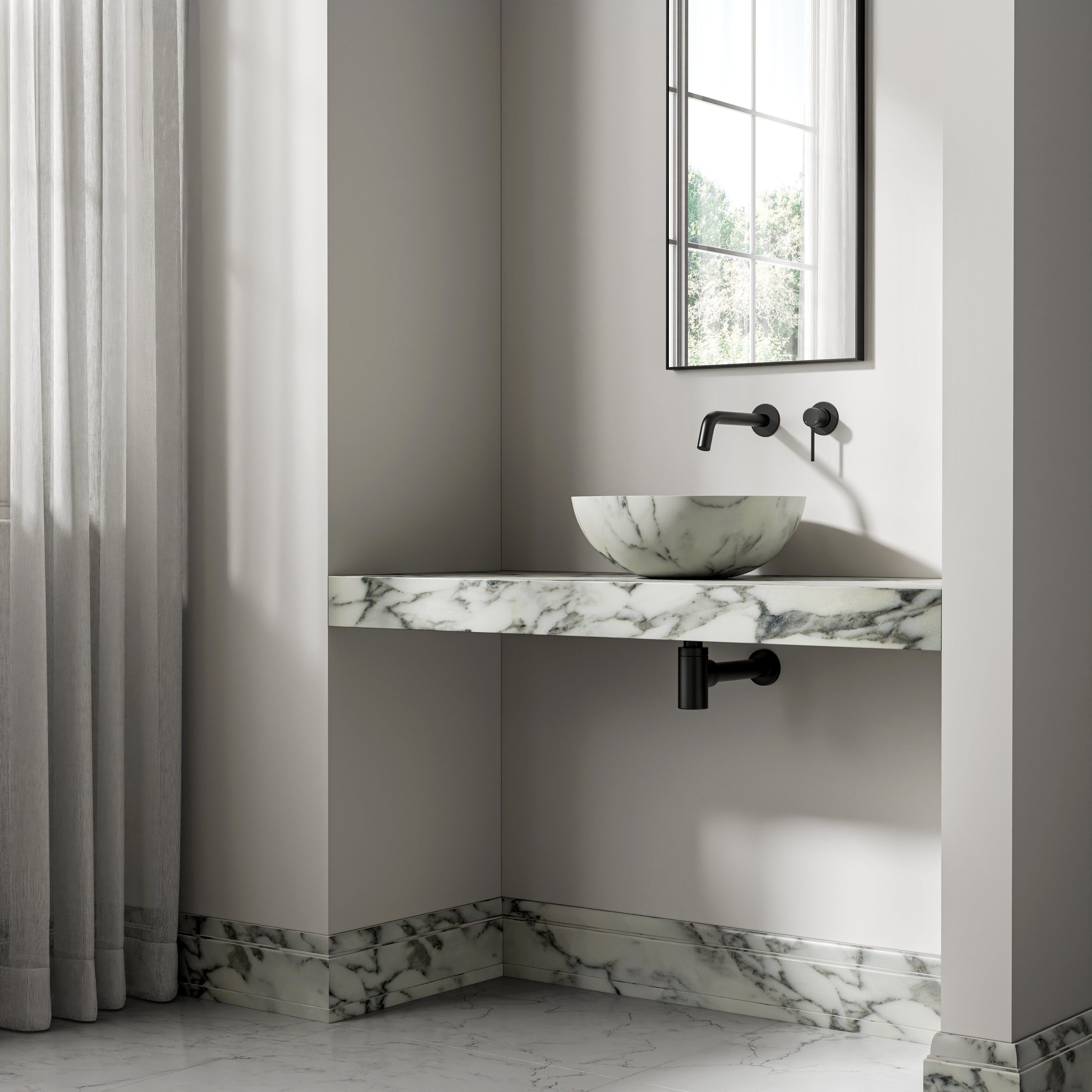 Arabescato Marble Wall Hung Countertop Basin Shelf 1200mm